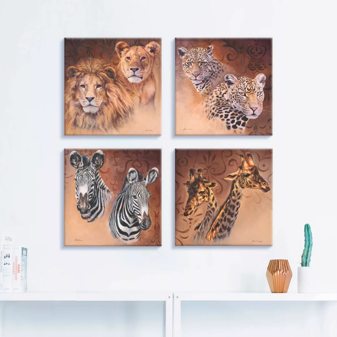 Artland Leinwandbild »Löwen Leoparden Zebra Giraffen«, Wildtiere, (4 St.), günstig online kaufen