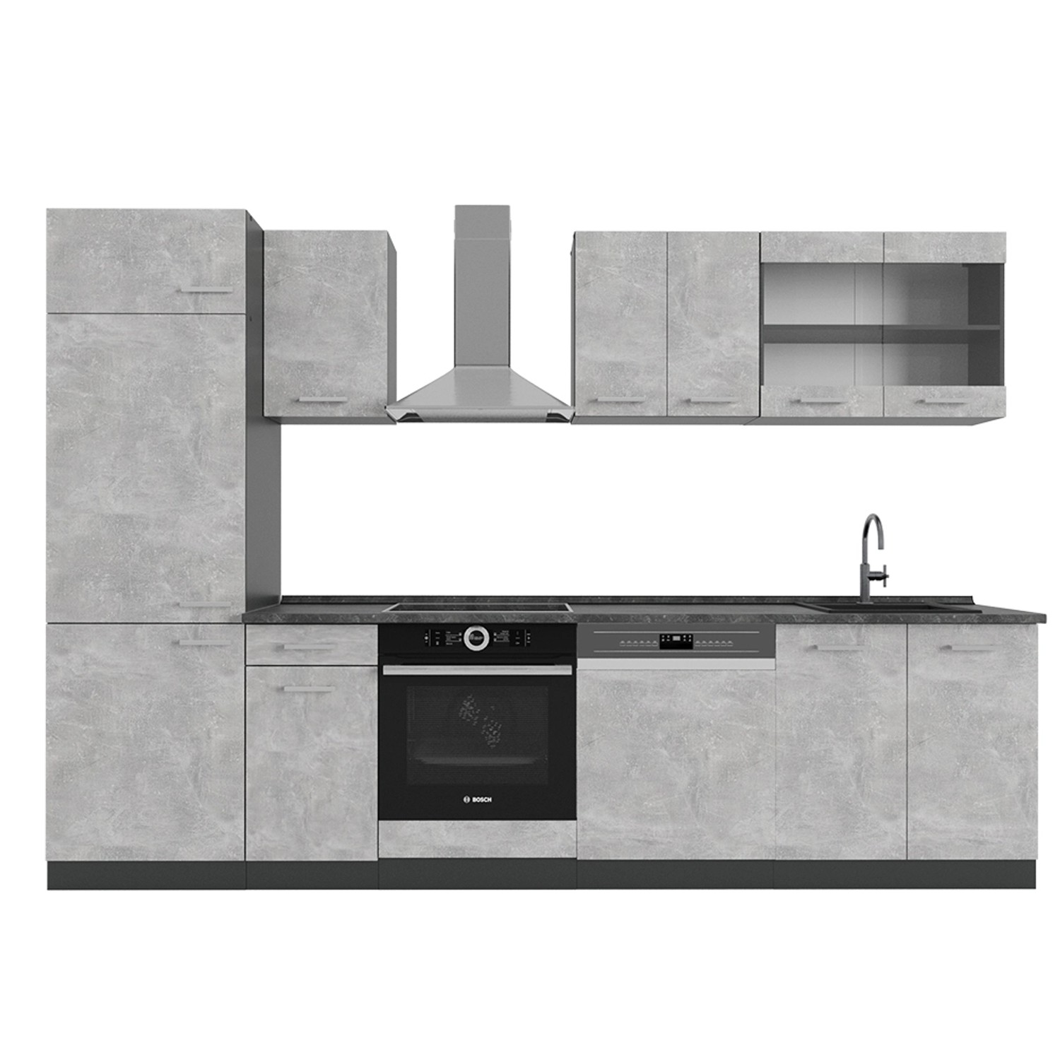 Vicco Küchenzeile R-Line, Beton/Anthrazit, 300 cm, günstig online kaufen