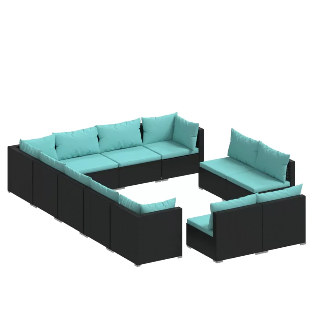 Vidaxl 12-tlg. Garten-lounge-set Mit Kissen Schwarz Poly Rattan günstig online kaufen