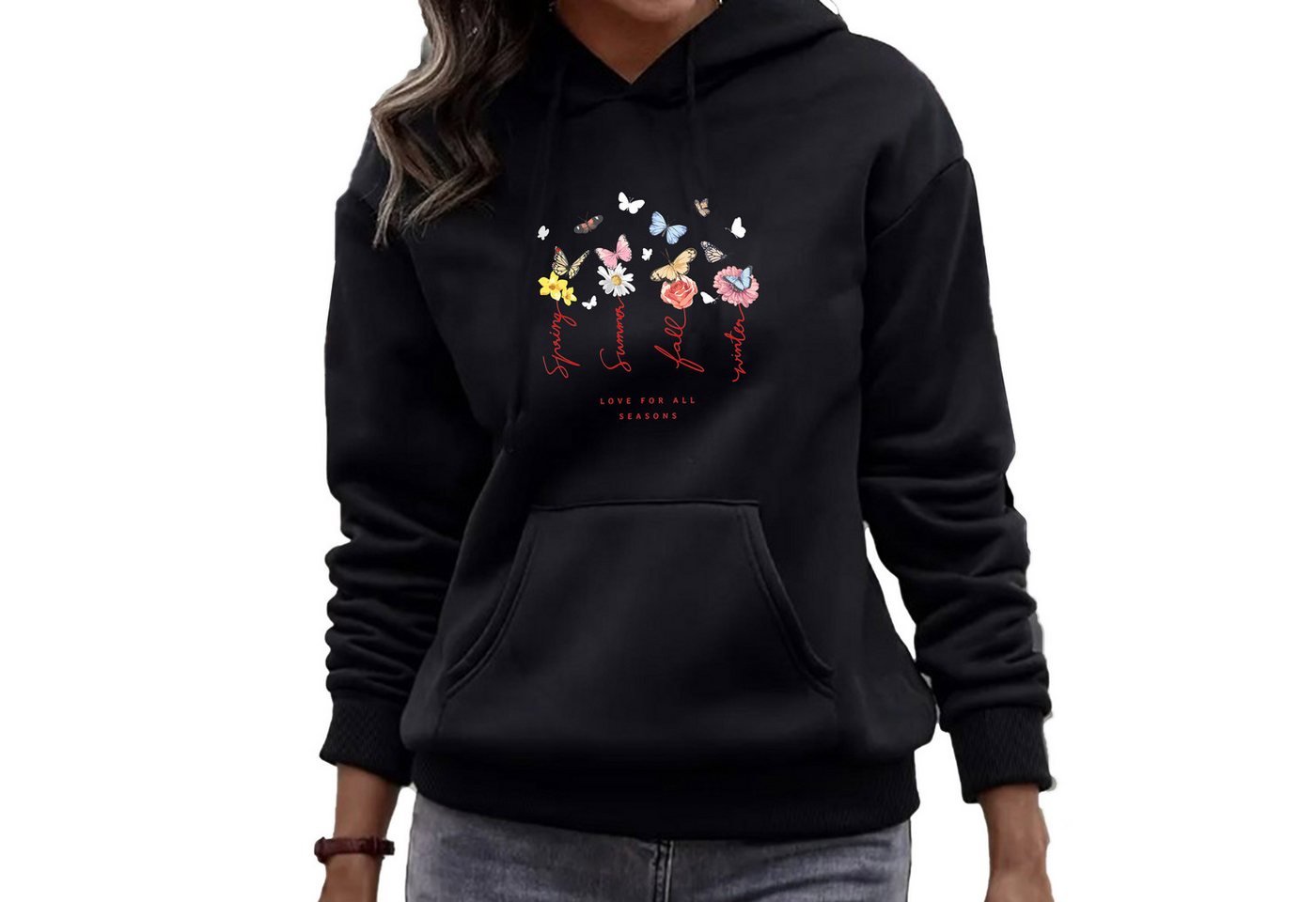 Banco Hoodie Damen Schmetterling Unifarben Unifarben, Größen XS bis 6XL, ho günstig online kaufen