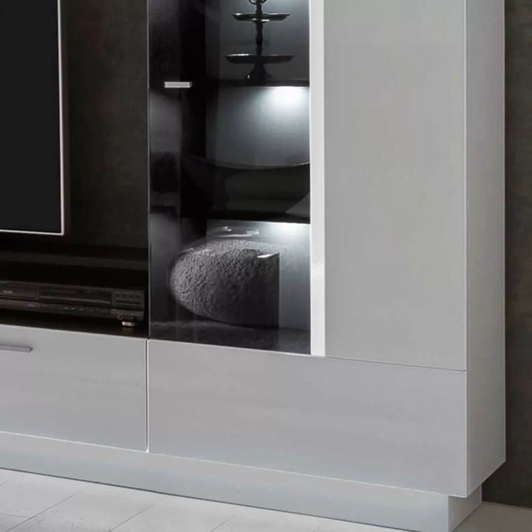 Moderne TV Wand in Hochglanz Weiß 275 cm breit günstig online kaufen