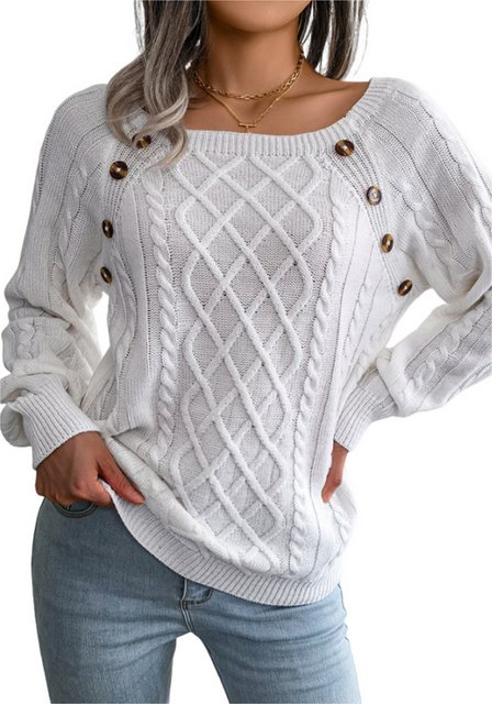 Mayou Strickpullover Damen Herbst Winter Casual Langarmshirt mit Knopfdetai günstig online kaufen