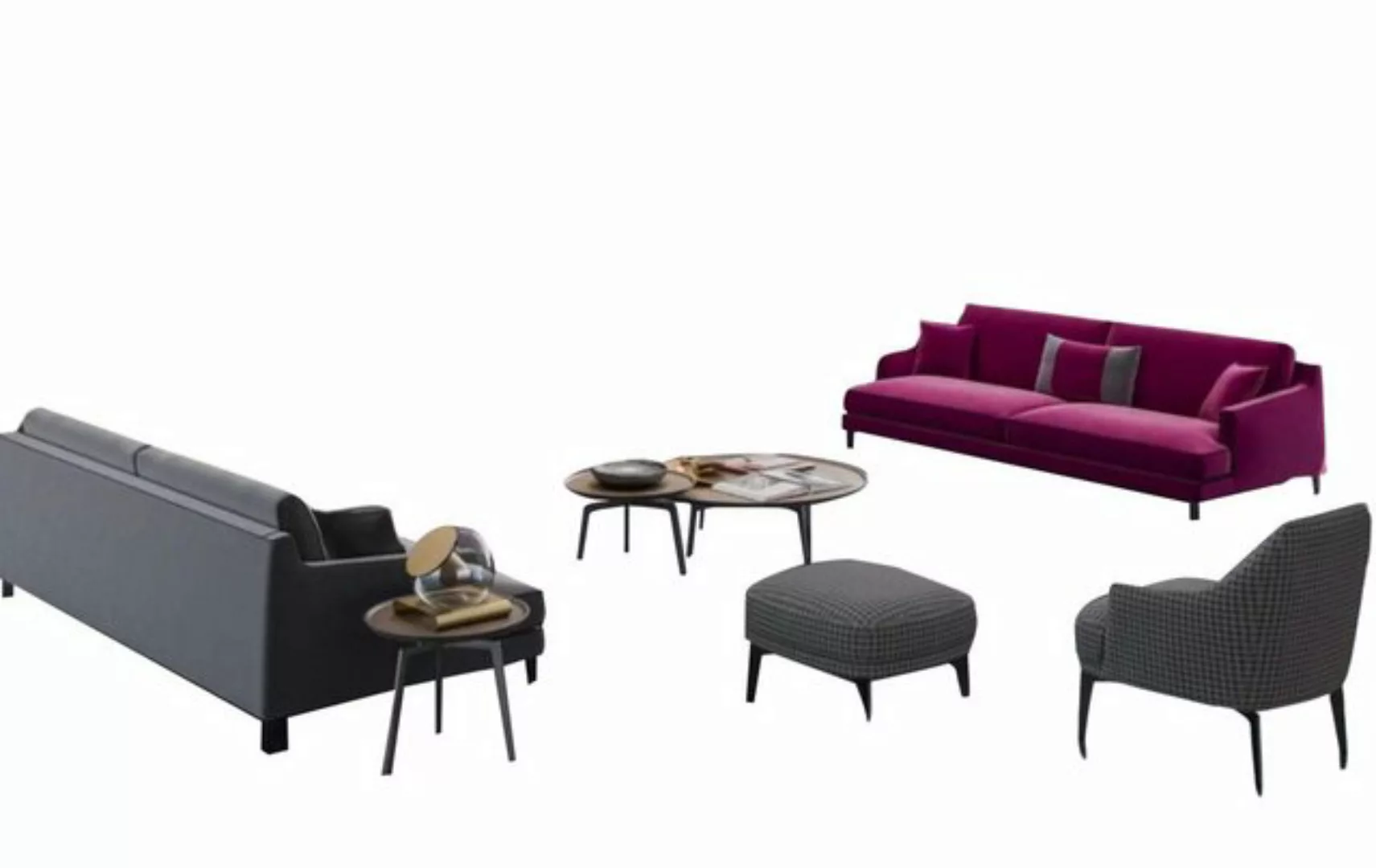 JVmoebel Sofa Moderne Graue Wohnzimmer Sofagarnitur Luxus 3+2+1 Sitzer Hock günstig online kaufen