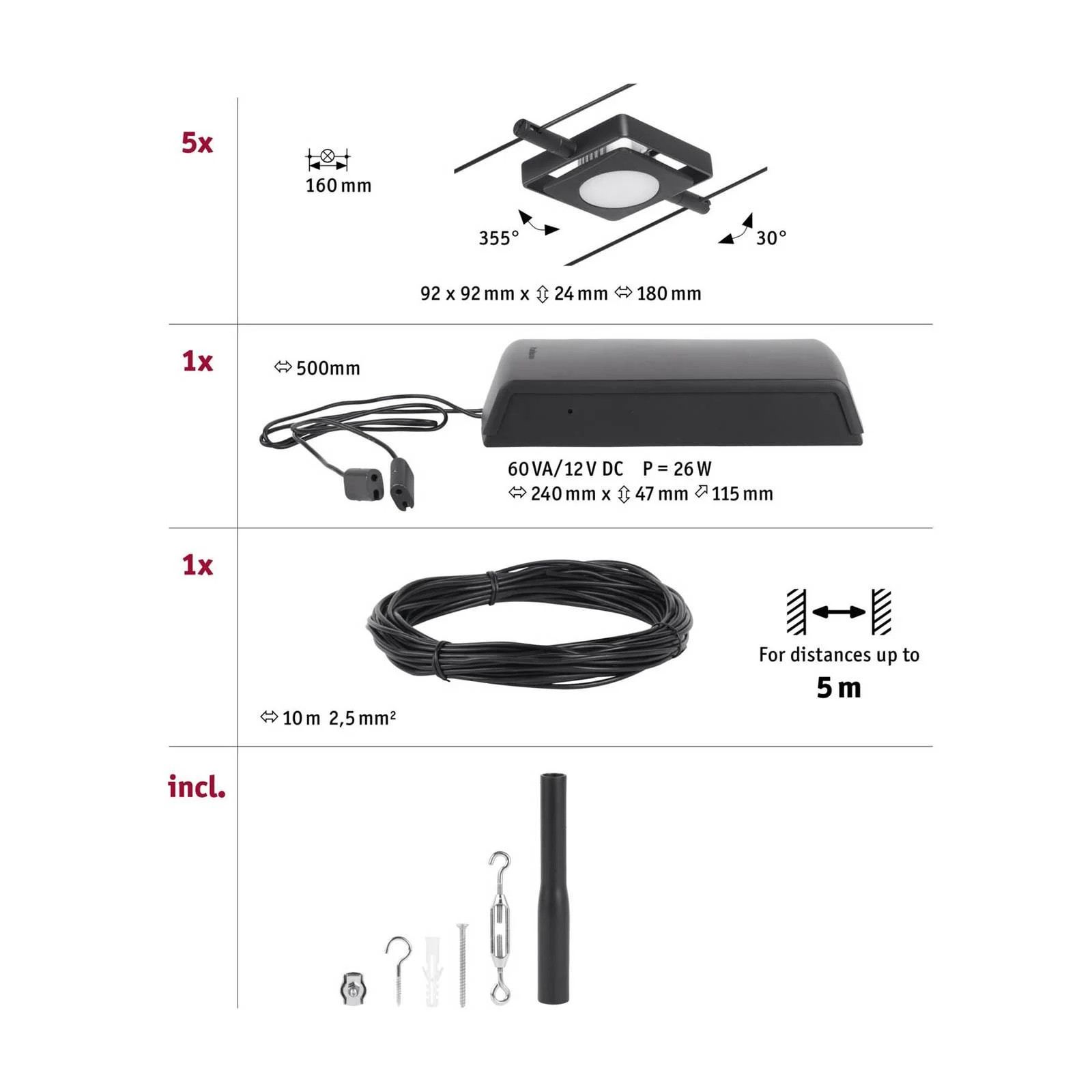 Paulmann Wire MacLED LED-Seilsystem,5-fl. schwarz günstig online kaufen
