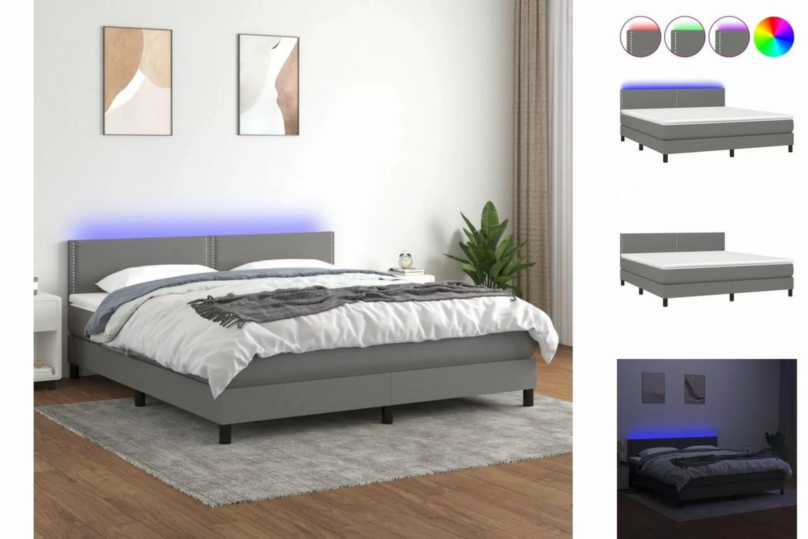 vidaXL Bettgestell Boxspringbett mit Matratze LED Dunkelgrau 180x200 cm Sto günstig online kaufen