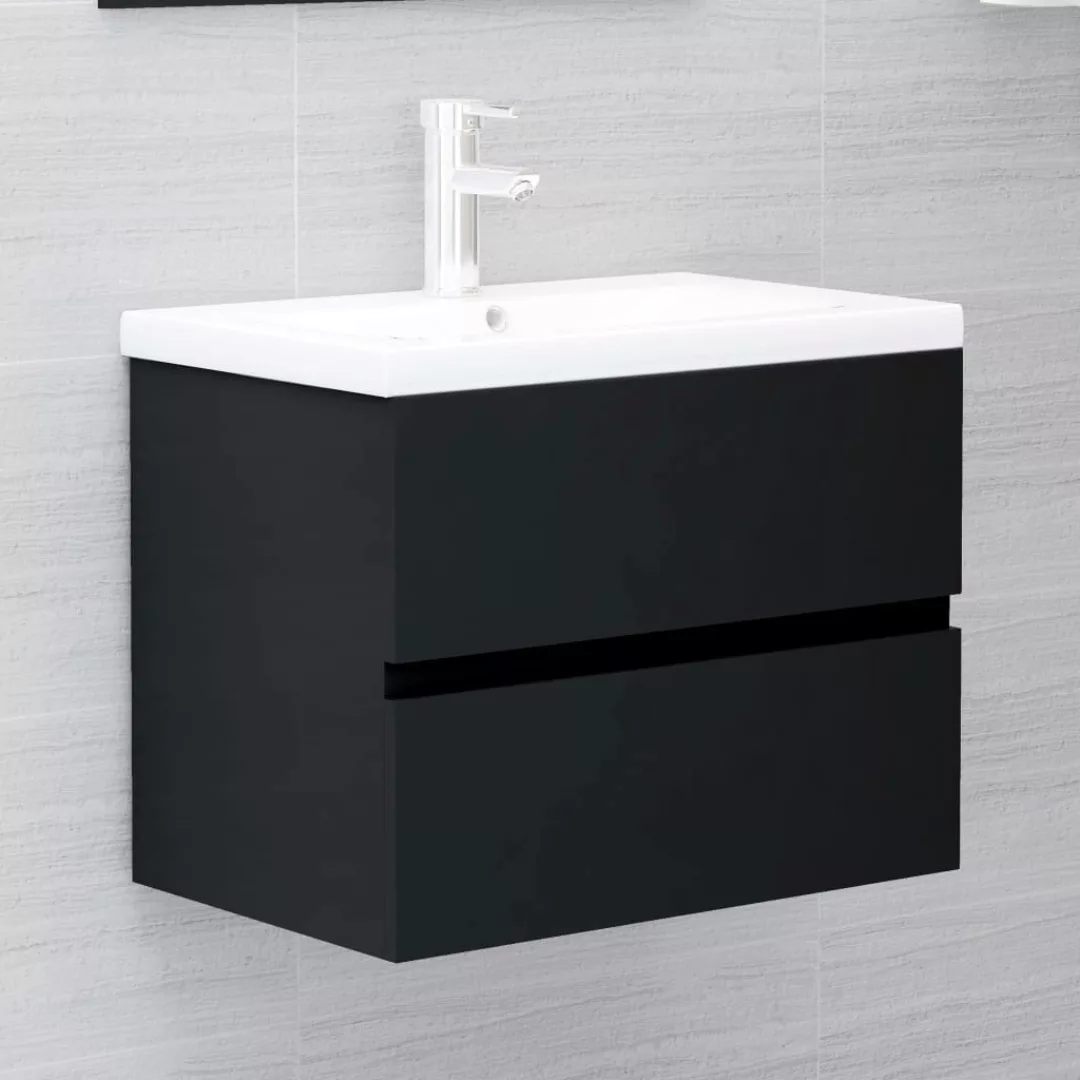 Waschbeckenunterschrank Mit Einbaubecken Schwarz Spanplatte günstig online kaufen