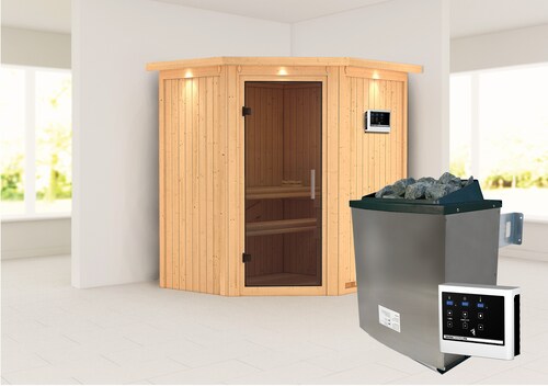 Karibu Sauna »»Liyah« mit graphitfarbene Tür und Dachkranz«, in verschieden günstig online kaufen