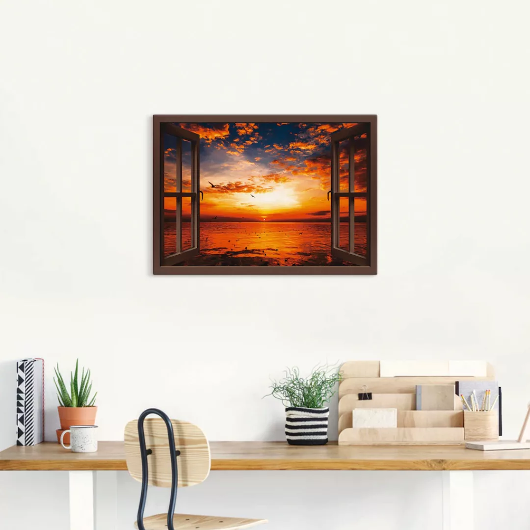 Artland Wandbild "Fensterblick Sonnenuntergang am Strand", Fensterblick, (1 günstig online kaufen