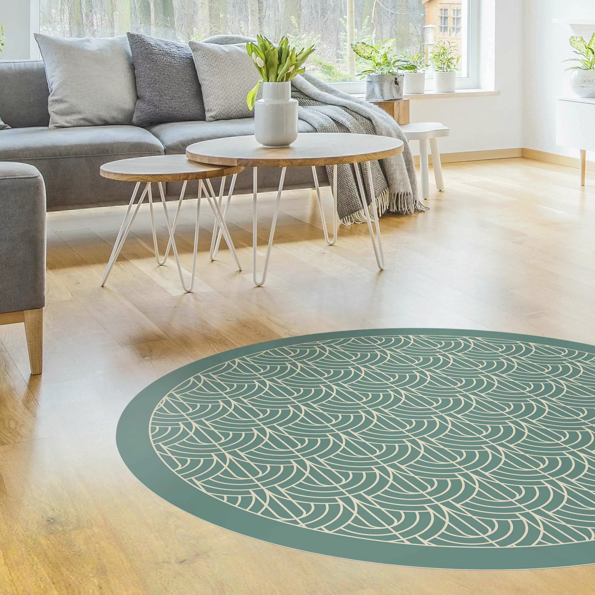 Runder Vinyl-Teppich Art Deco Vorhang Muster mit Rahmen günstig online kaufen