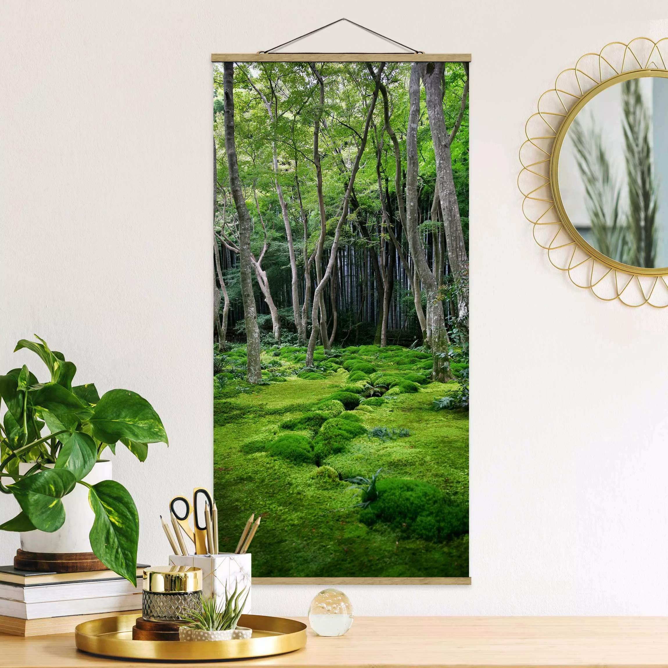 Stoffbild Wald mit Posterleisten - Hochformat Growing Trees günstig online kaufen