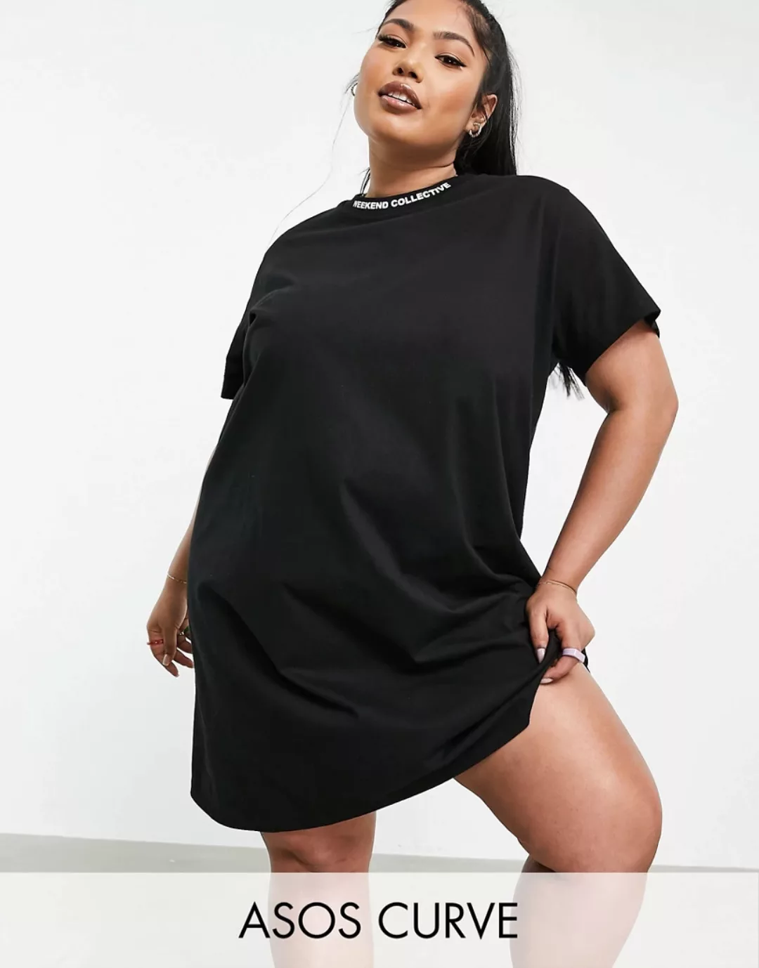 ASOS – Weekend Collective Curve – T-Shirt-Kleid in Oversize in Schwarz mit günstig online kaufen