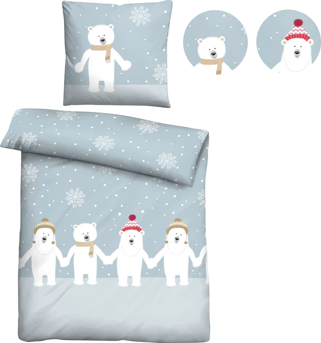 Biberna Kinderbettwäsche »Eddy«, (2 tlg.), mit winterlichen Eisbären günstig online kaufen