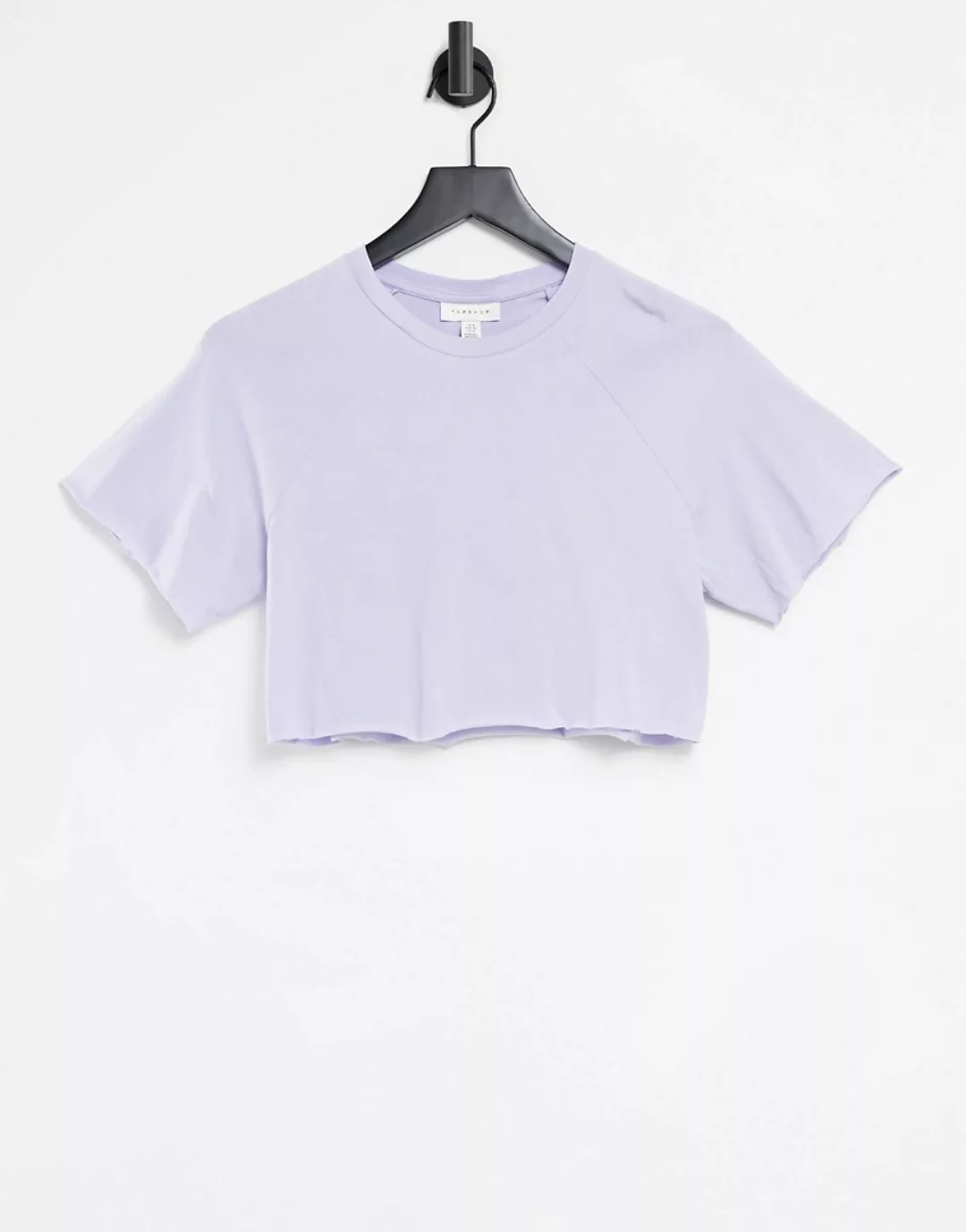 Topshop – T-Shirt mit kurzem Schnitt, Raglanärmeln und unversäuberter Kante günstig online kaufen