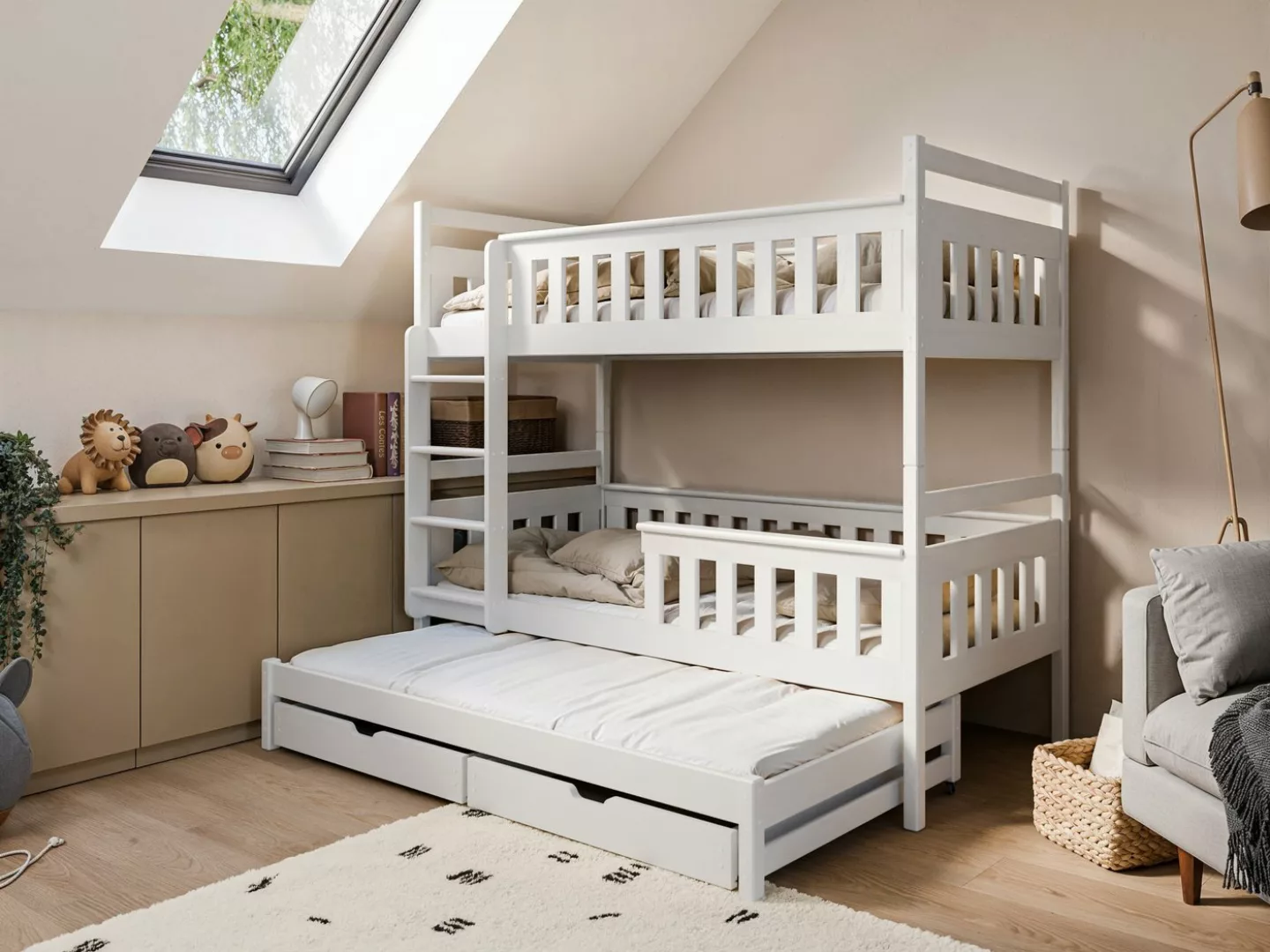 Deine Möbel 24 Etagenbett BEN für 3 Kinder 90x200 Weiß ohne Matratzen / mit günstig online kaufen