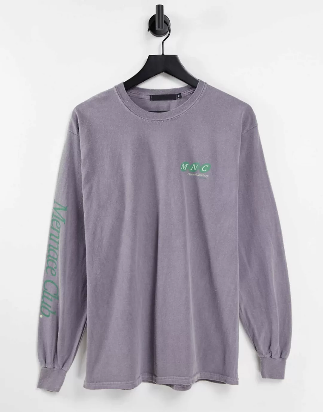 Mennace – Langärmliges Shirt in verwaschenem Lila mit Print vorne und hinte günstig online kaufen