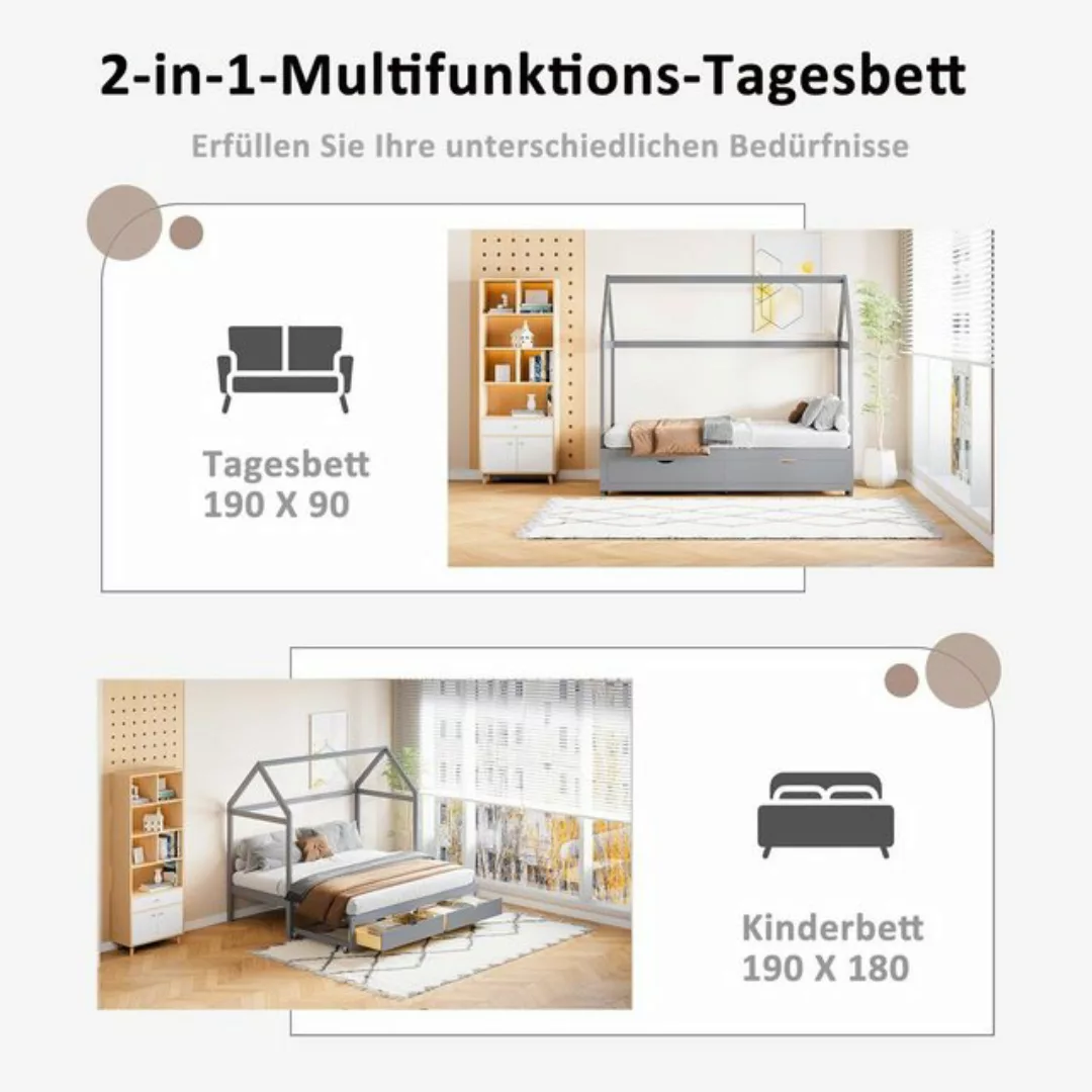 OKWISH Kinderbett Ausziehbares Schlafsofa, 90/180 x 190 cm (mit Schubladen günstig online kaufen