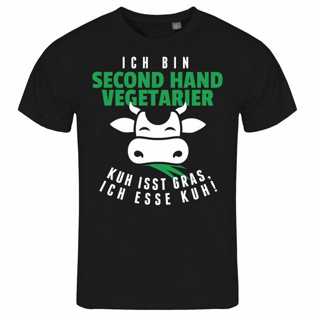deinshirt Print-Shirt Herren T-Shirt Second Hand Vegetarier Kuh isst Gras i günstig online kaufen