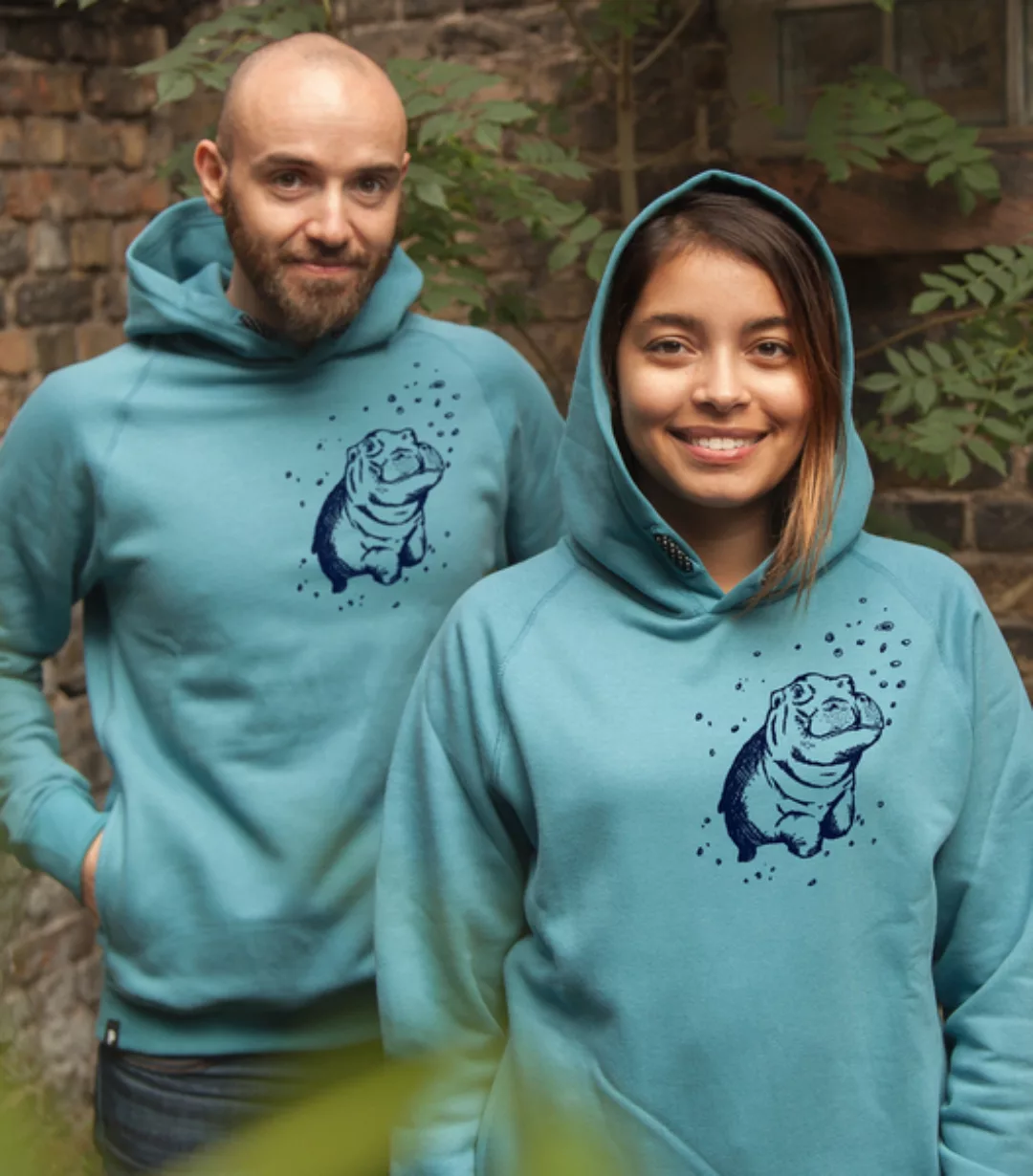 Nick Nilpferd / Hippo - Fair Gehandelter Unisex Bio Hoodie / Kapuzenpulli / günstig online kaufen