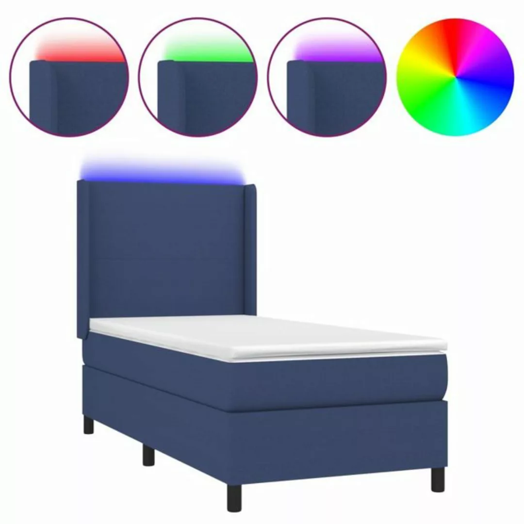 vidaXL Bettgestell Boxspringbett mit Matratze LED Blau 90x190 cm Stoff Bett günstig online kaufen