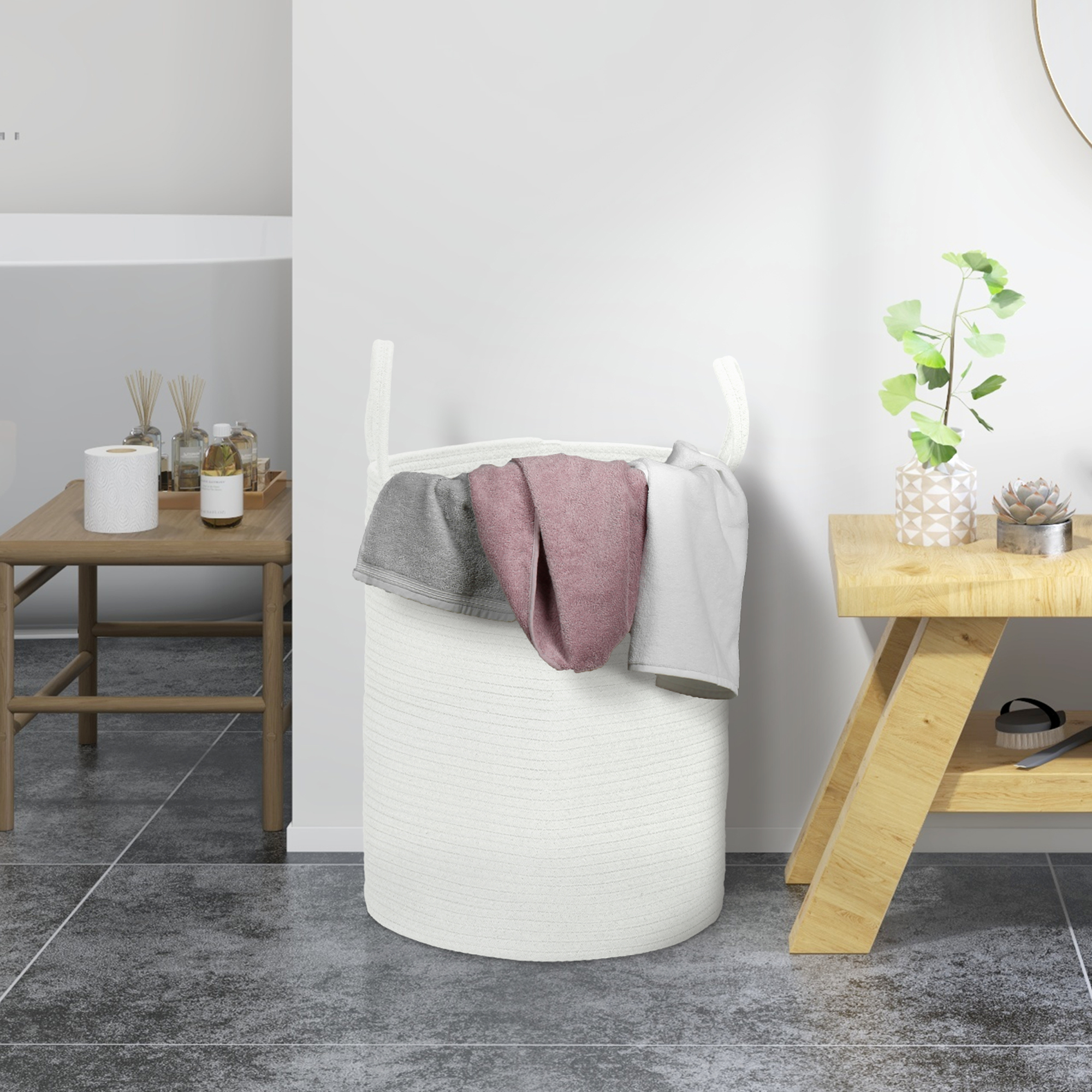 HOMCOM Wäschekorb 36L Wäschekorb Korb aus Baumwolle mit Griffen, Ø 38 x 45 günstig online kaufen