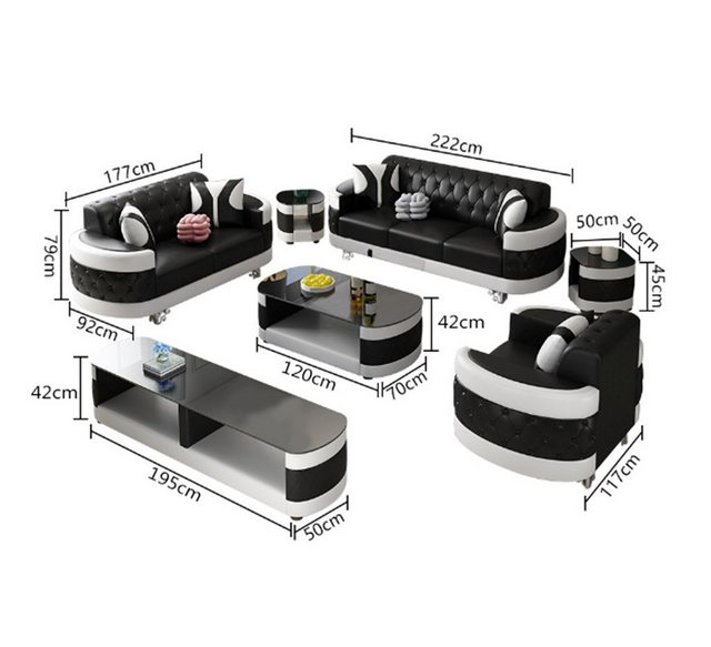 JVmoebel Sofa Schwarze Sofagarnitur 3+2+1 Sitzer Set Design Sofa Polster Co günstig online kaufen