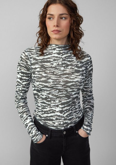 QS Langarmshirt Leicht transparentes Longsleeve mit All-over-Print Ziernaht günstig online kaufen