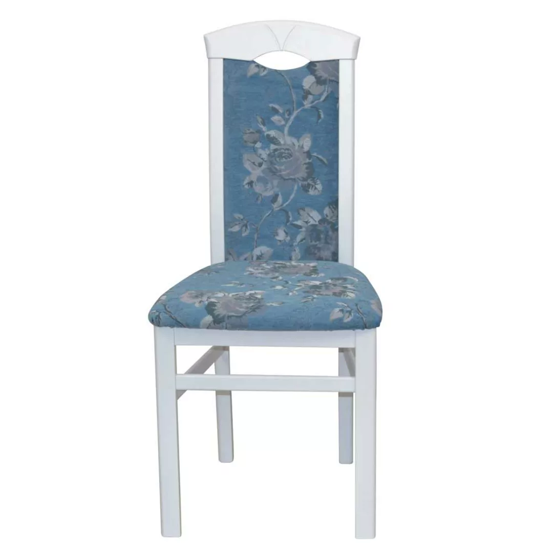 Stuhl Set Küche modern in Blau und Weiß Blumen Motiv (2er Set) günstig online kaufen