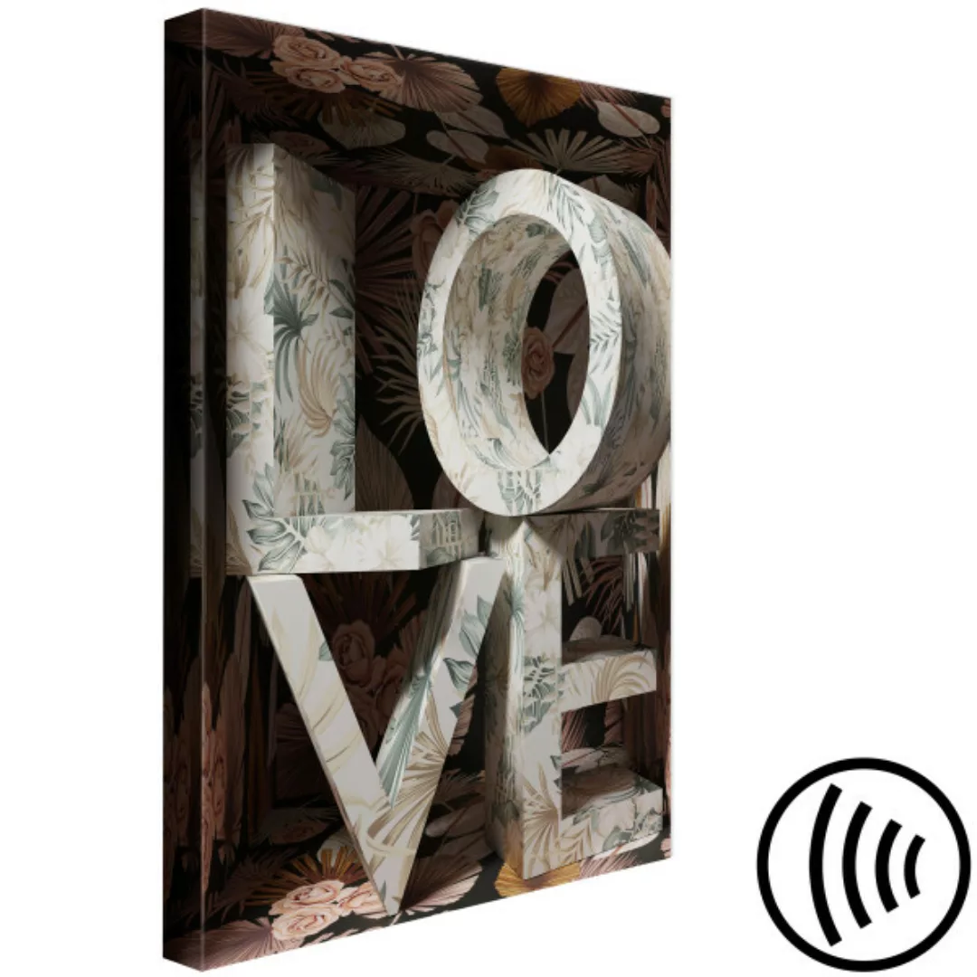Leinwandbild Liebe in Buchstaben - Schriftzug Love mit Pflanzenmotiven bede günstig online kaufen
