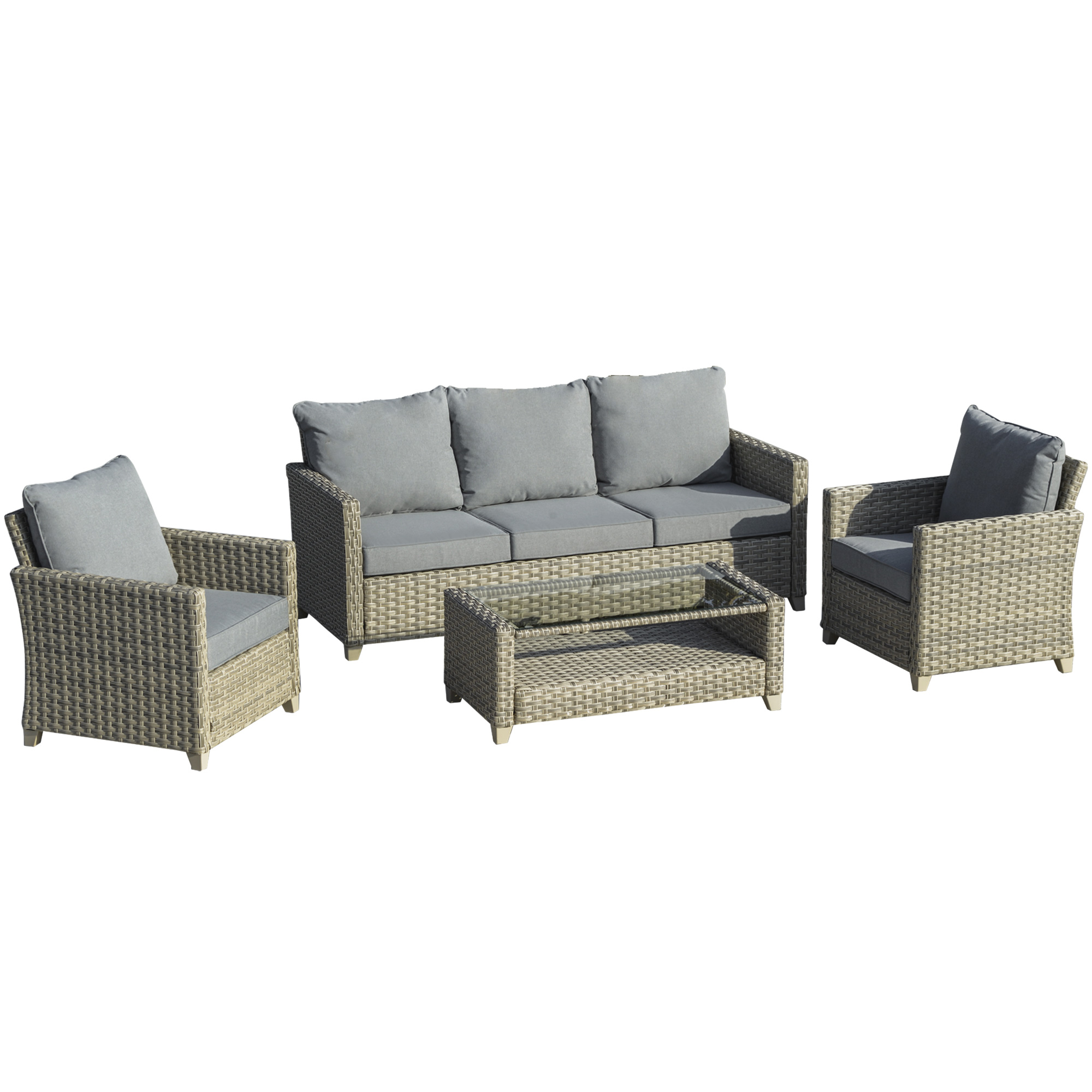Outsunny Polyrattan Gartenmöbel Set für 5 Personen Gartengarnitur mit Couch günstig online kaufen