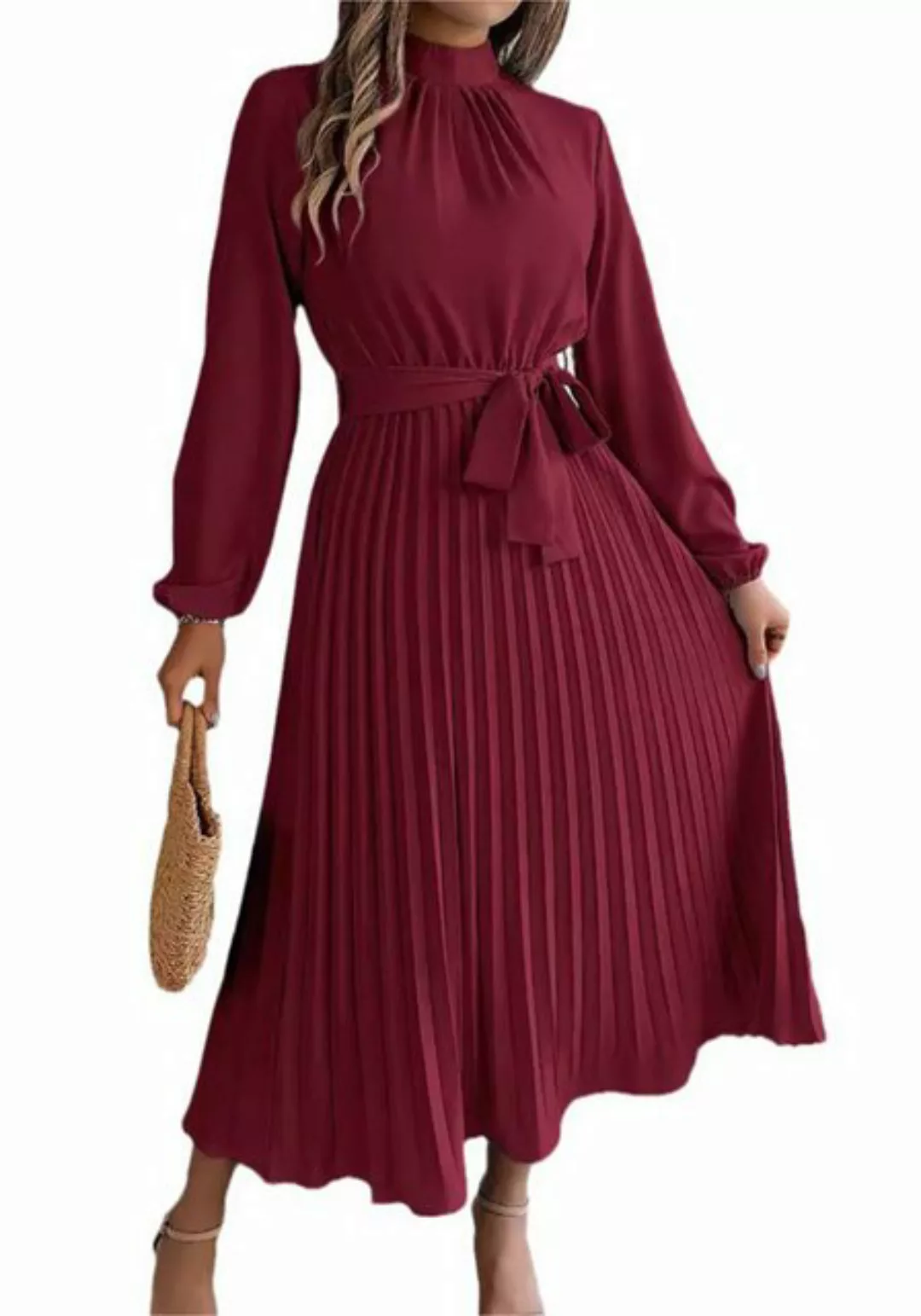 Mayou A-Linien-Kleid Damen Teekleid Elegant Langarm Plissee Swing A Linie L günstig online kaufen