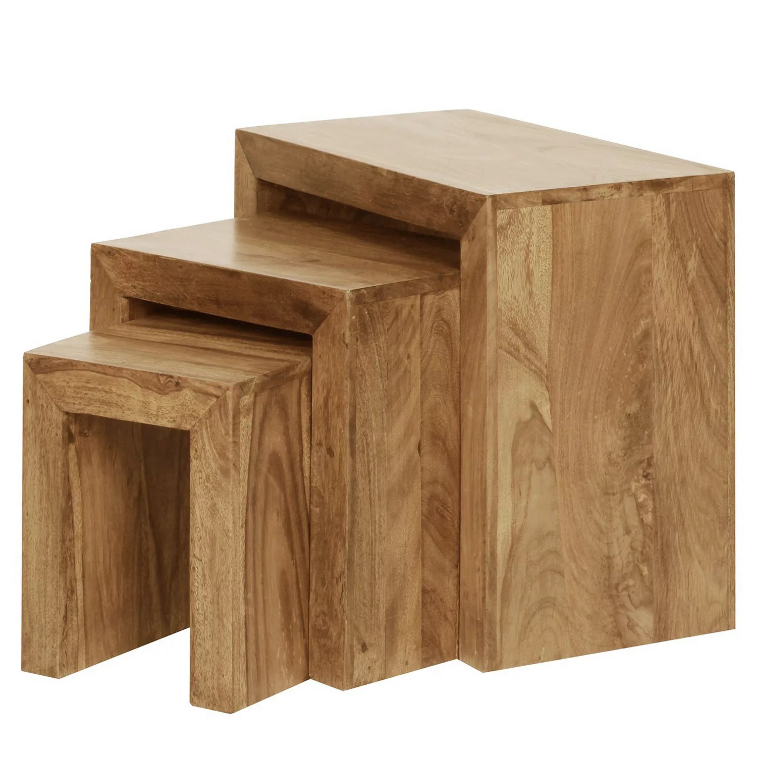 3er Set Satztisch MUMBAI Massiv-Holz Akazie Wohnzimmer-Tisch Landhaus-Stil günstig online kaufen