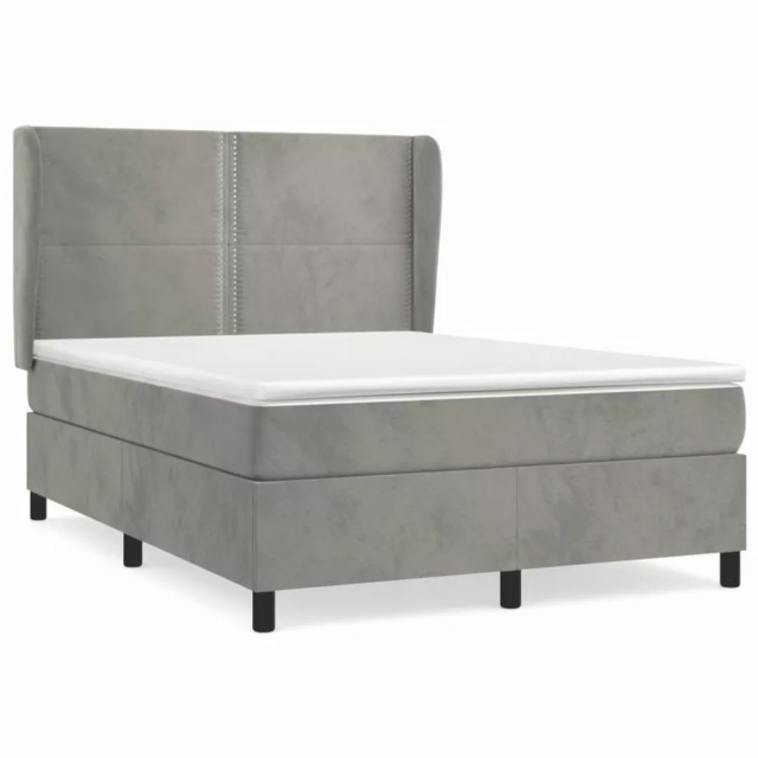 vidaXL Bettgestell Boxspringbett mit Matratze Hellgrau 140x200 cm Samt Bett günstig online kaufen