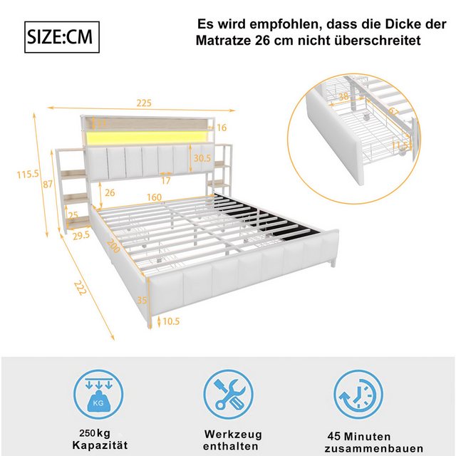 Ulife Polsterbett Doppelbett Jugendbett Eisenbett Stauraumbett mit LED-Bele günstig online kaufen