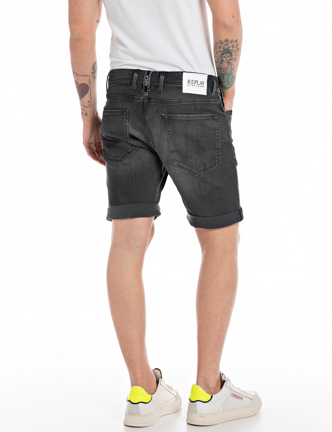 Replay Herren Short RBJ.981 SHORT - Tapered Fit - Blau Schwarz Beige günstig online kaufen