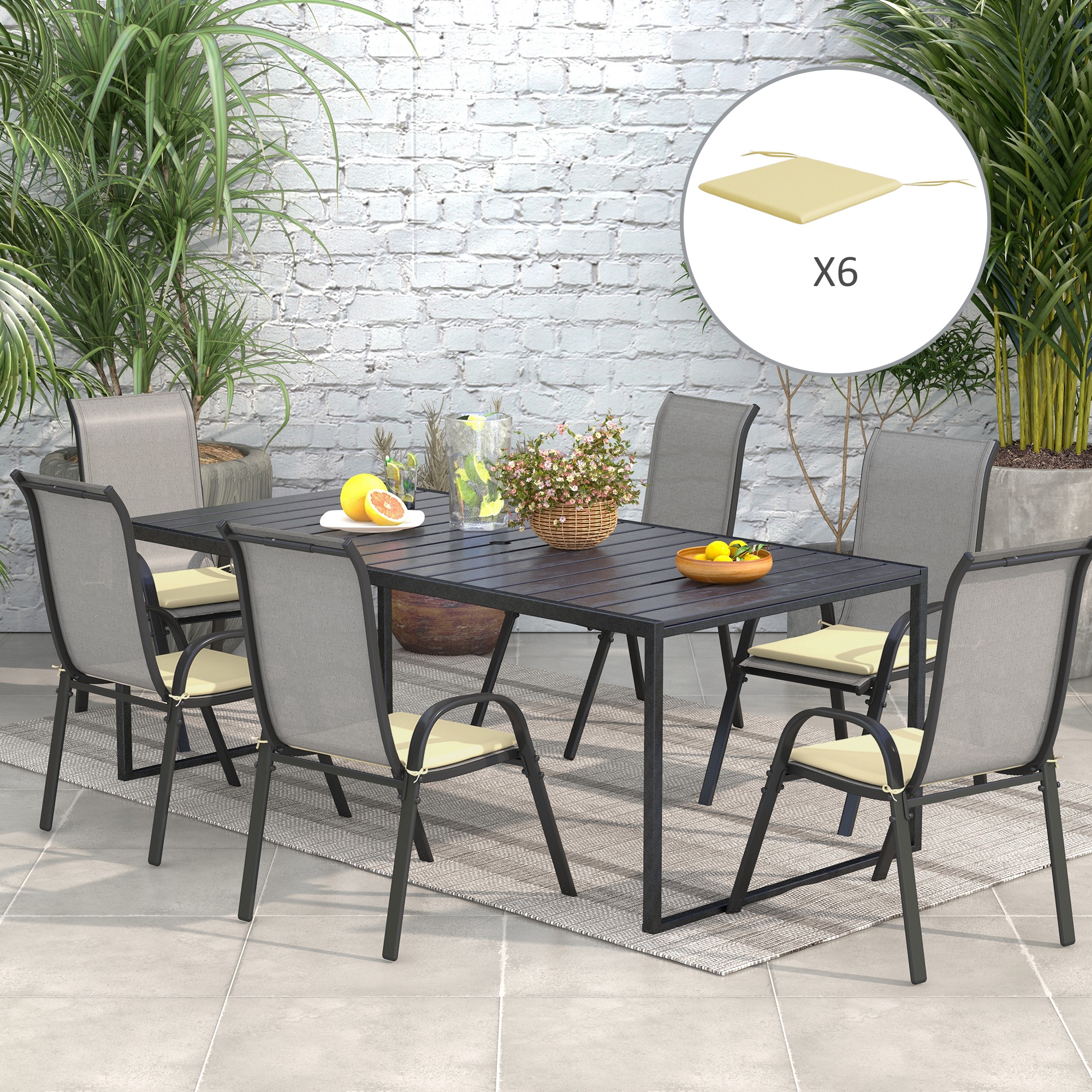 Outsunny Set mit 6 Gartenstuhlauflagen - Gartenstuhlkissen mit 3 cm Füllung günstig online kaufen