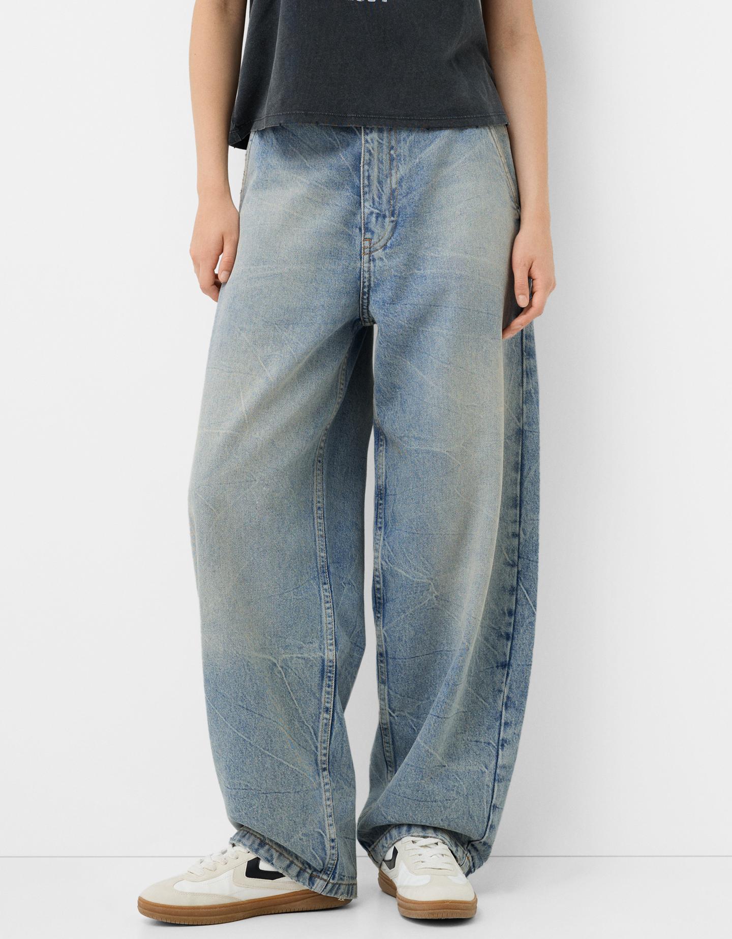 Bershka Skaterjeans Mit Weitem Bein Damen 42 Ausgewaschenes Blau günstig online kaufen