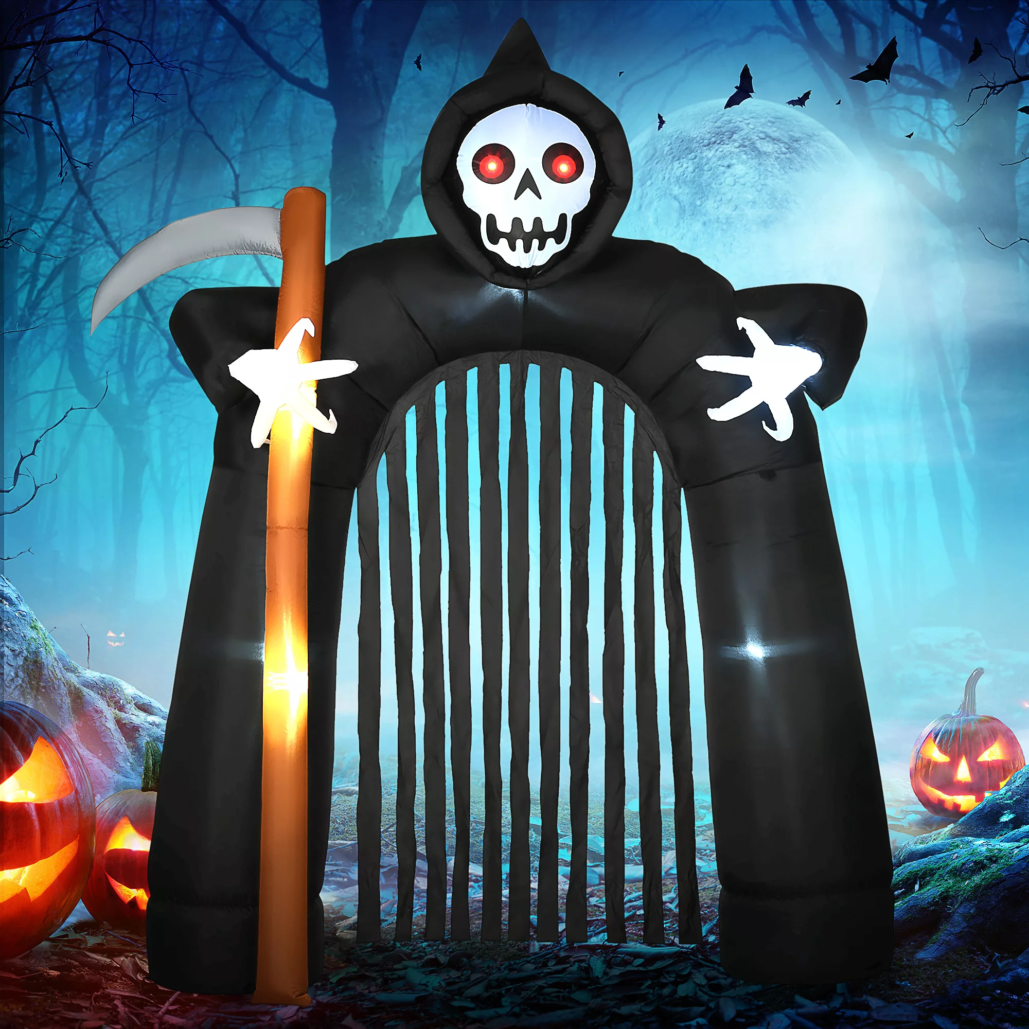 HOMCOM aufblasbarer Sensenmann-Torbogen 285 m Halloween Deko mit LED Beleuc günstig online kaufen