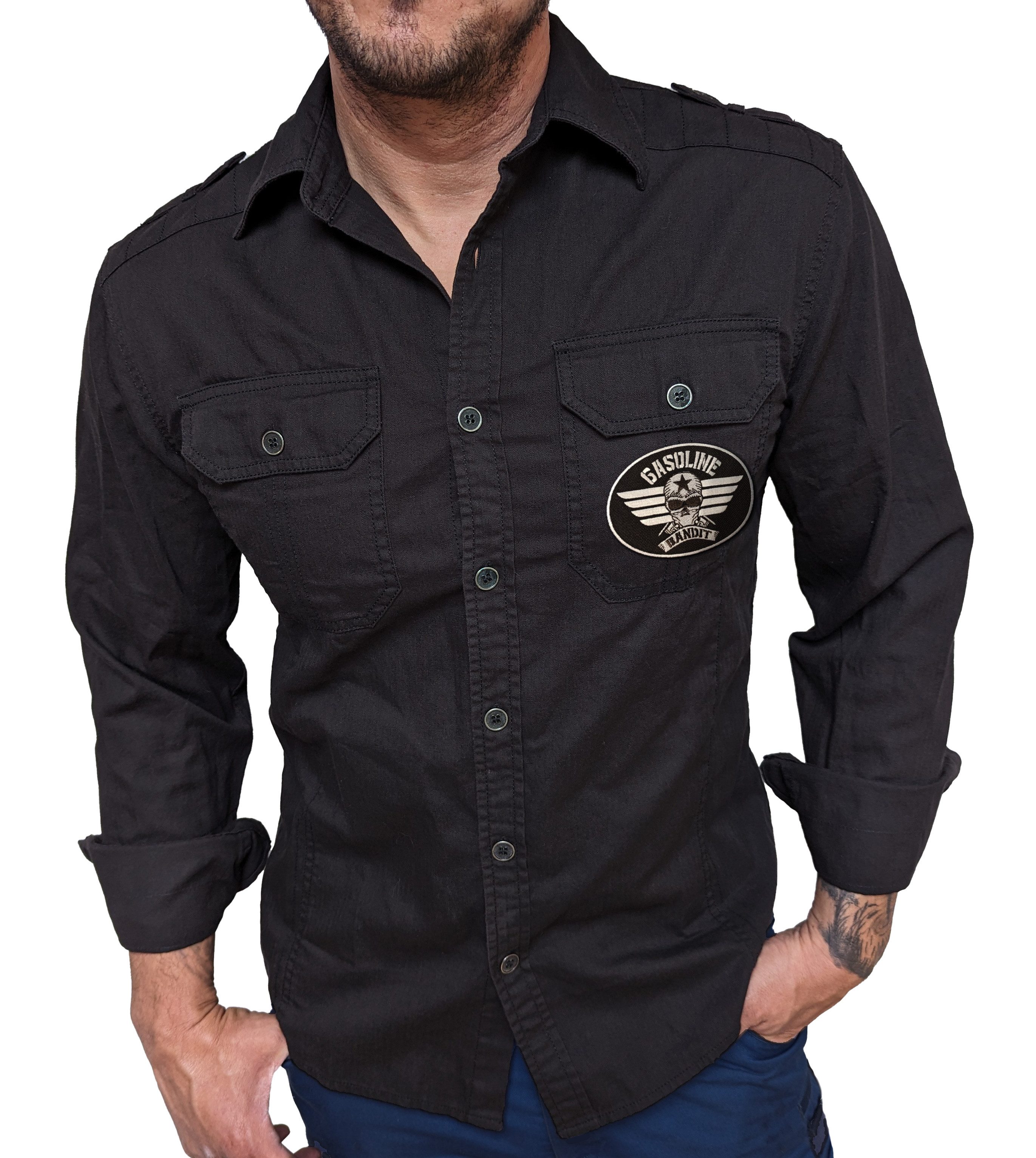 GASOLINE BANDIT® Jeanshemd mit Stickpatch und günstig online kaufen