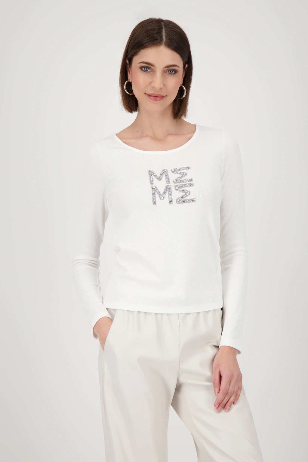 Monari Langarmshirt "Shirt Rippe + Schmuck", Mit Rundhalsausschnitt günstig online kaufen