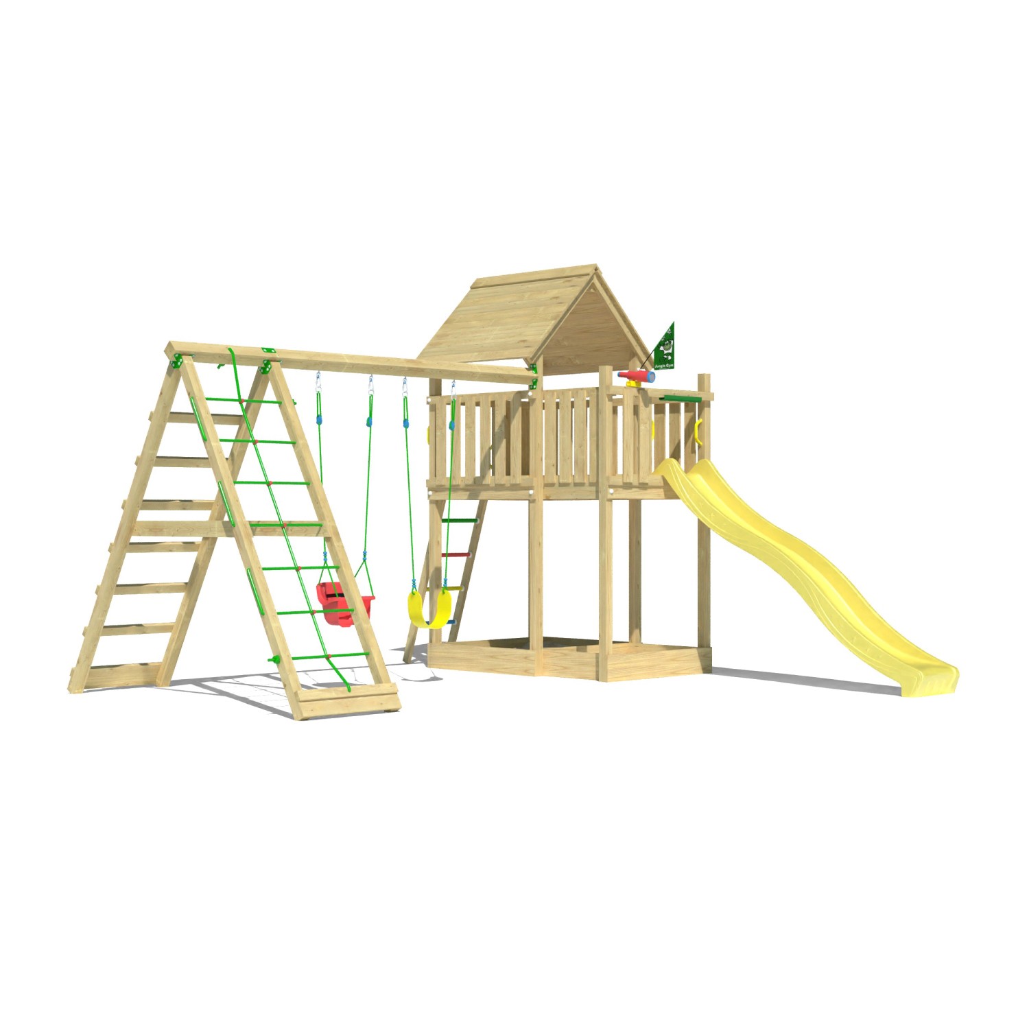 Jungle Gym Spiel Canopy Holz Doppelschaukel Kletterbock Rutsche Gelb günstig online kaufen