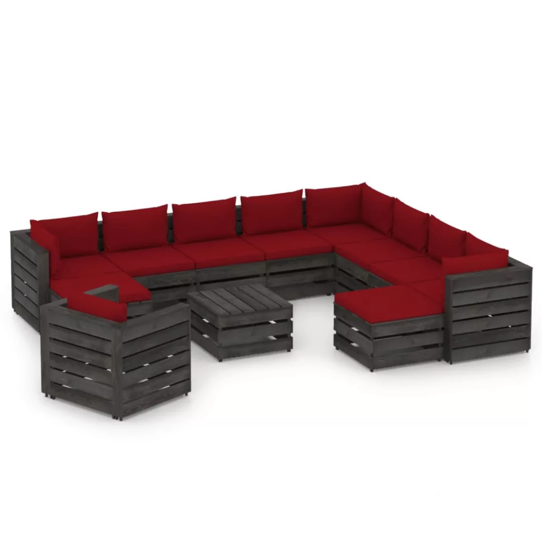 12-tlg. Garten-lounge-set Mit Kissen Grau Imprägniertes Holz günstig online kaufen