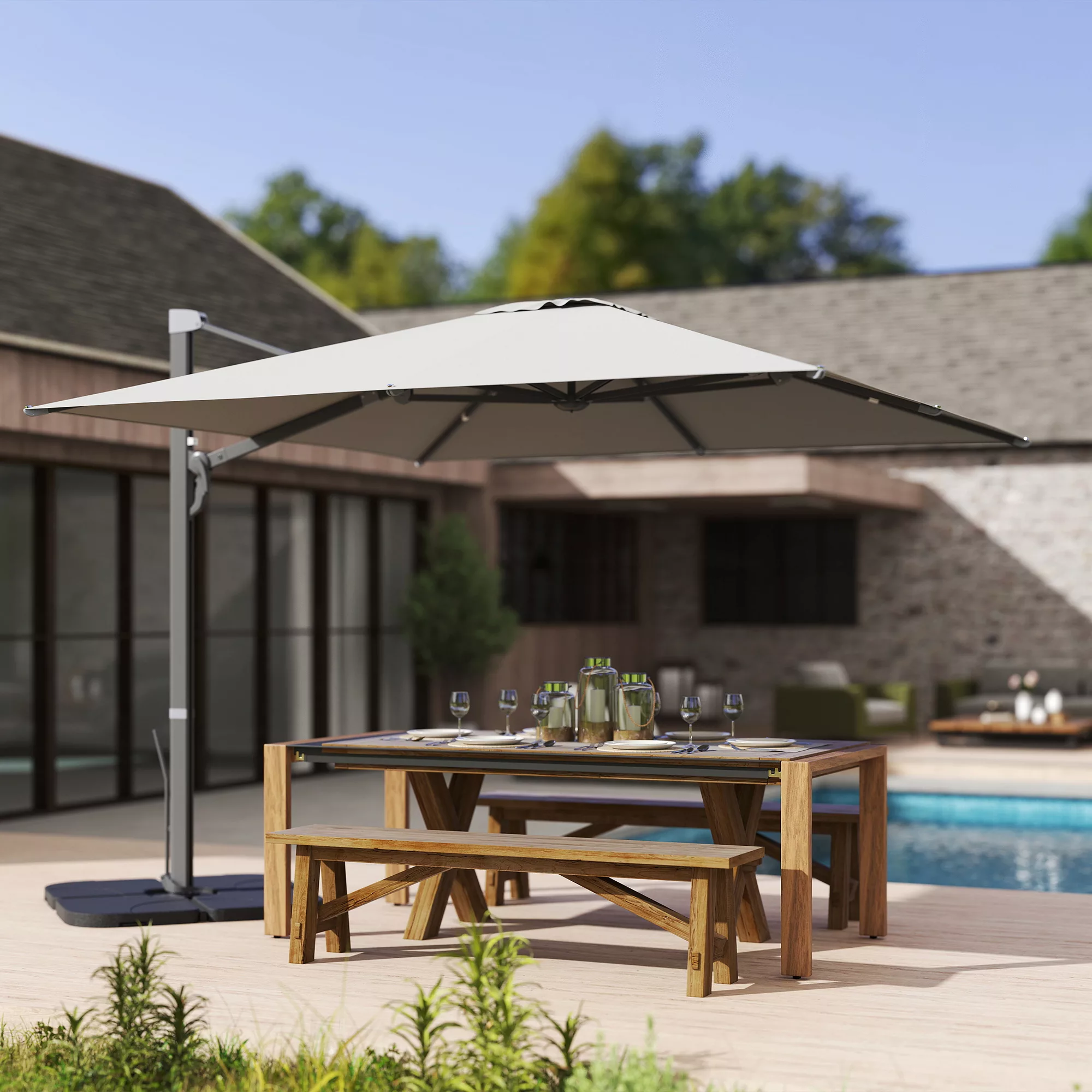Outsunny Alu Ampelschirm 3 x 3 m 360° drehbar Sonnenschirm mit Kurbel Ständ günstig online kaufen