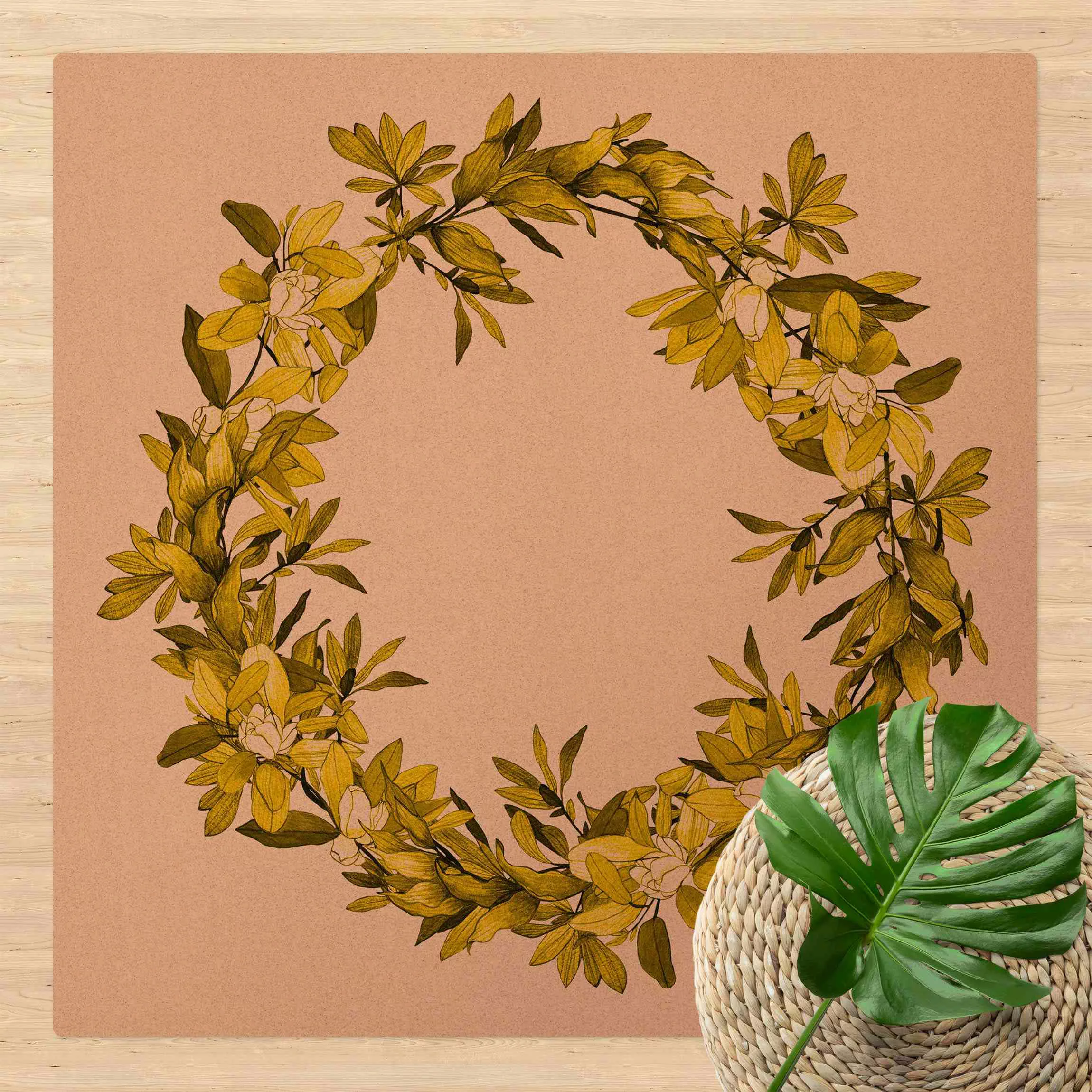 Kork-Teppich Romantischer Blütenkranz Gelb günstig online kaufen