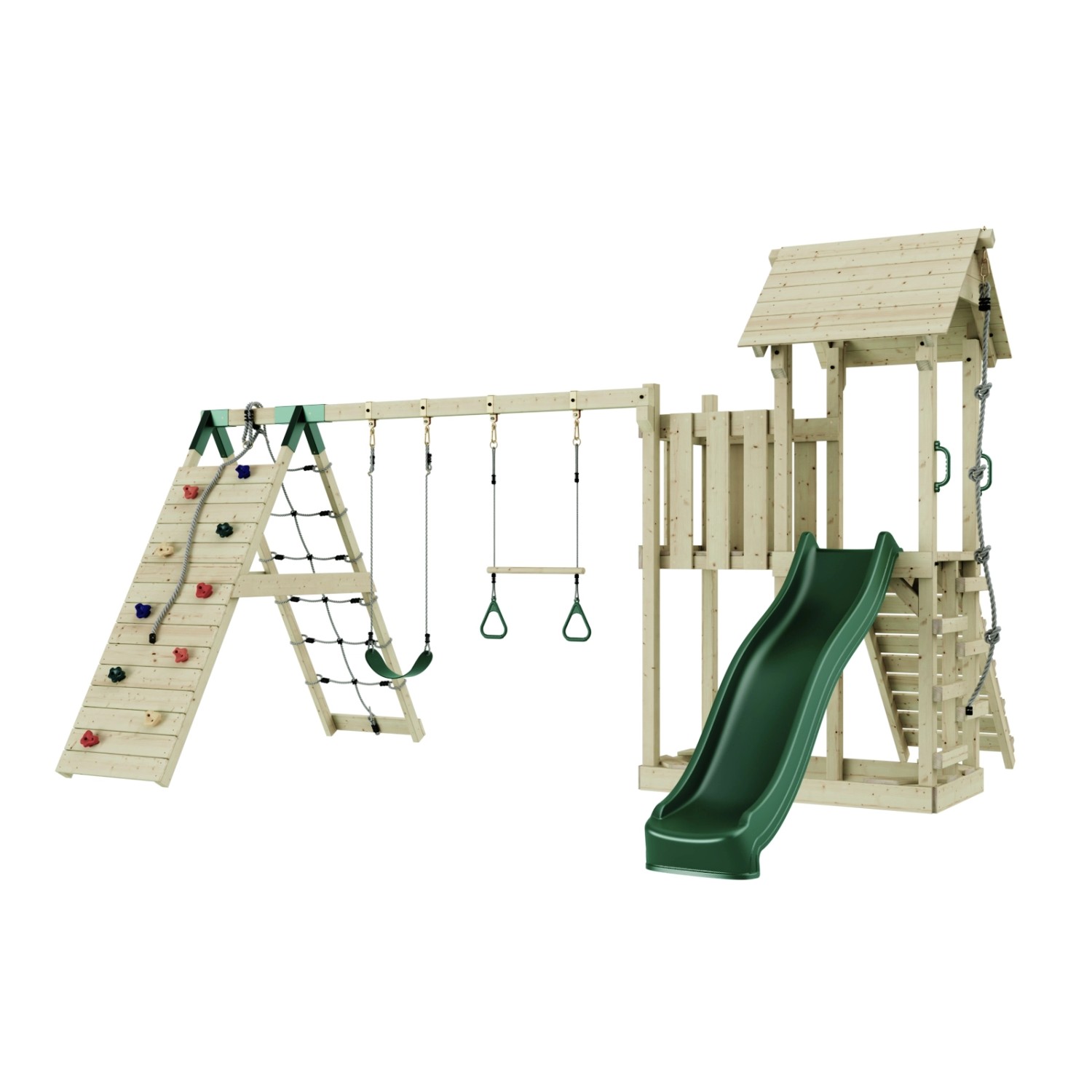 OutdoorToys Spielturm Roskilde mit Trapezschaukel Dunkelgrün günstig online kaufen