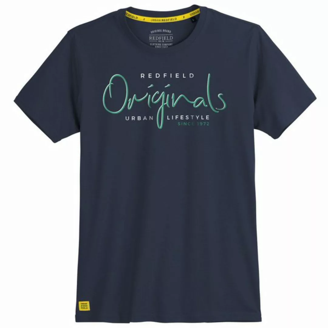 redfield Rundhalsshirt Große Größen Herren T-Shirt navy Schrift-Brustprint günstig online kaufen
