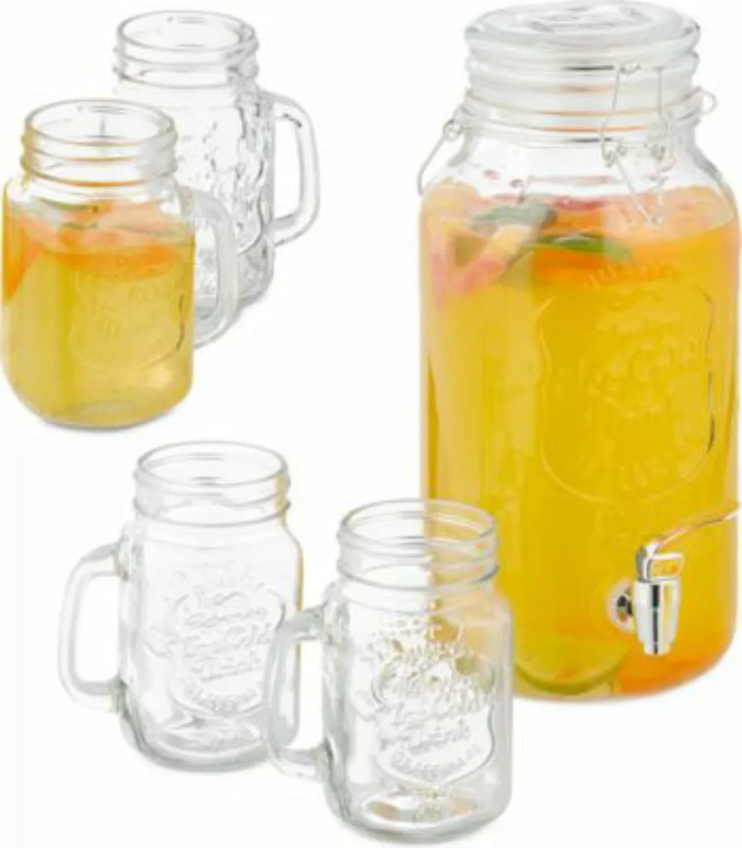 relaxdays Getränkespender Set mit 4 Gläsern transparent günstig online kaufen