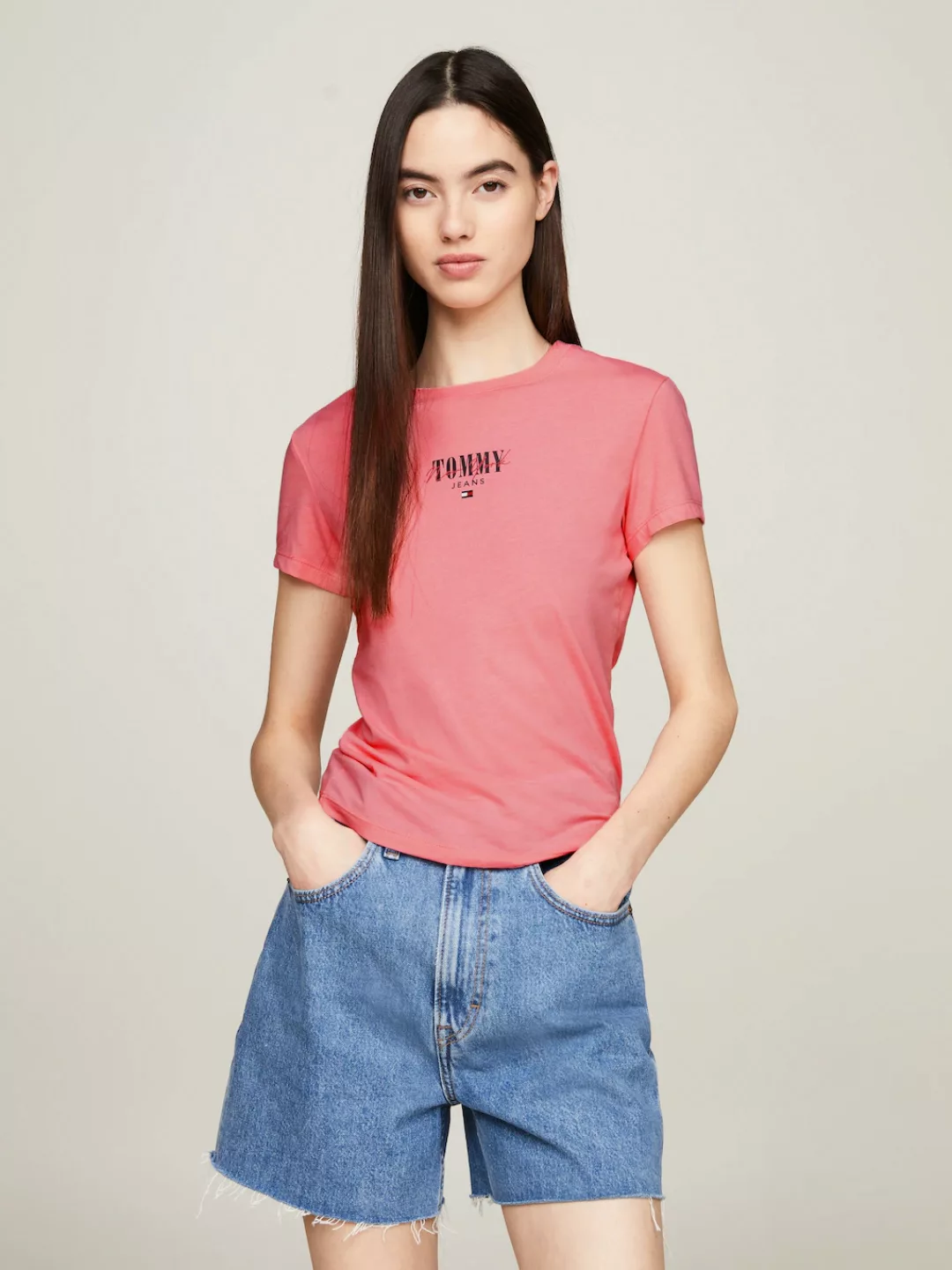Tommy Jeans Rundhalsshirt Rib Slim Essential Logo Rippshirt, feines Jersey günstig online kaufen
