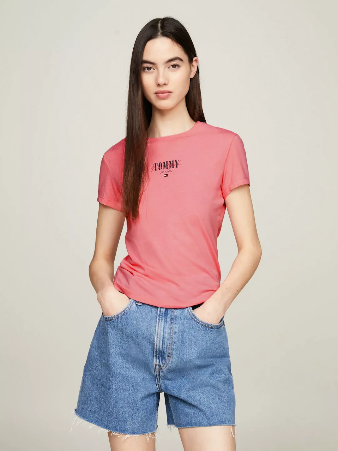 Tommy Jeans Rundhalsshirt "Rib Slim Essential Logo", Rippshirt, feines Jers günstig online kaufen