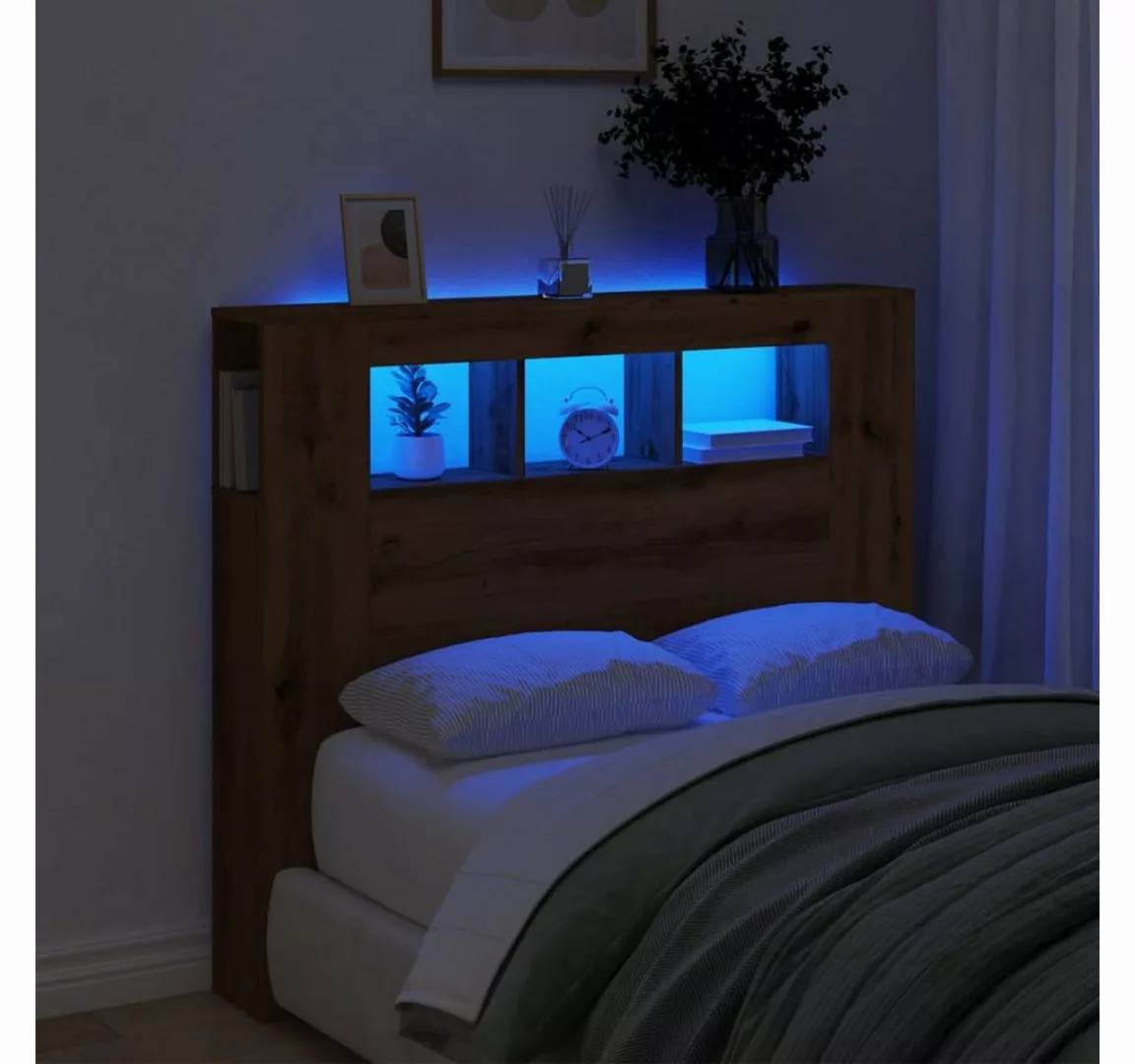 vidaXL Bett, LED-Kopfteil Artisan-Eiche 120x18,5x103,5 cm Holzwerkstoff günstig online kaufen