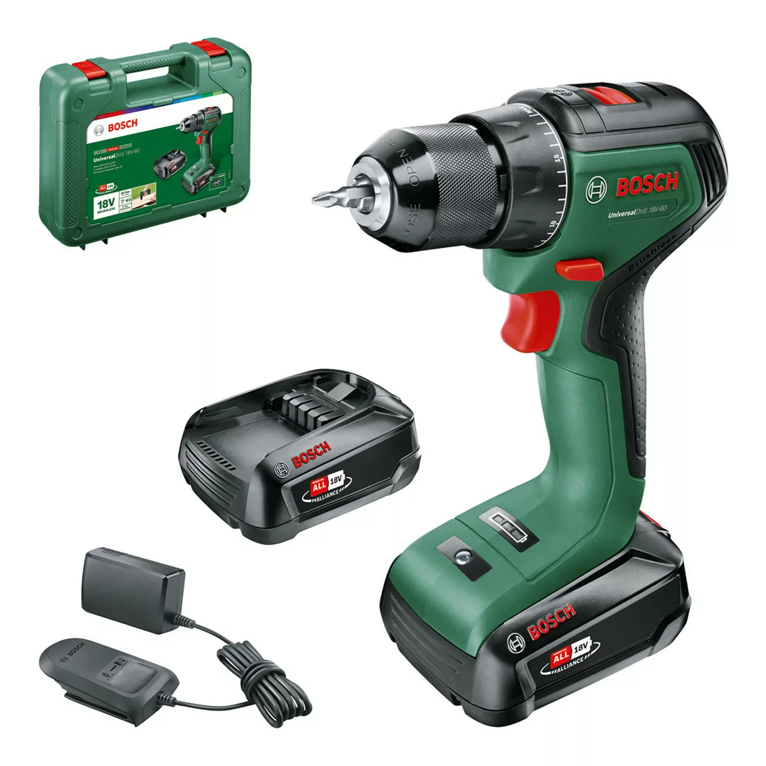 Bosch 18 V Akku-Bohrschrauber UniversalDrill 18V-60 inkl. 2 Ah Akkus mit Ko günstig online kaufen